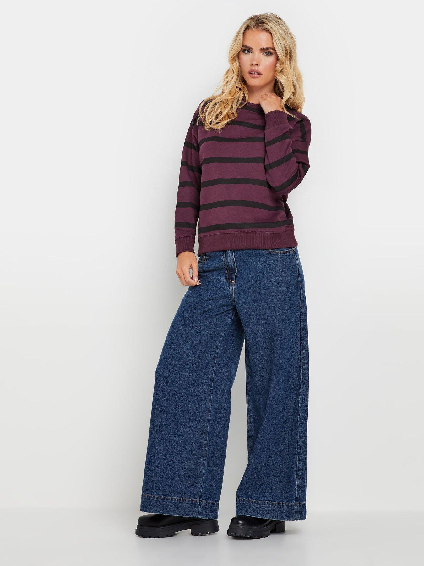  image of pixiegirl-petite-stripe-crew-neck-sweatshirt-purple