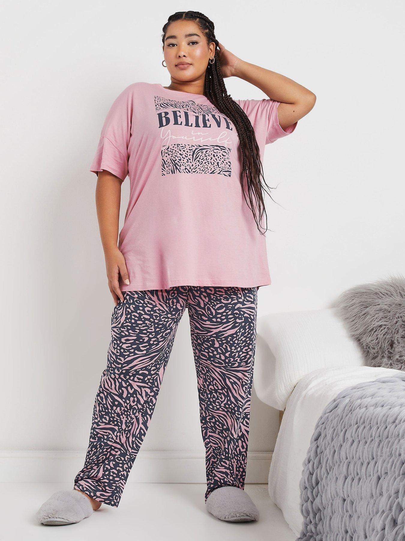  image of yours-curve-believe-short-sleeve-wide-leg-pj-set-pink