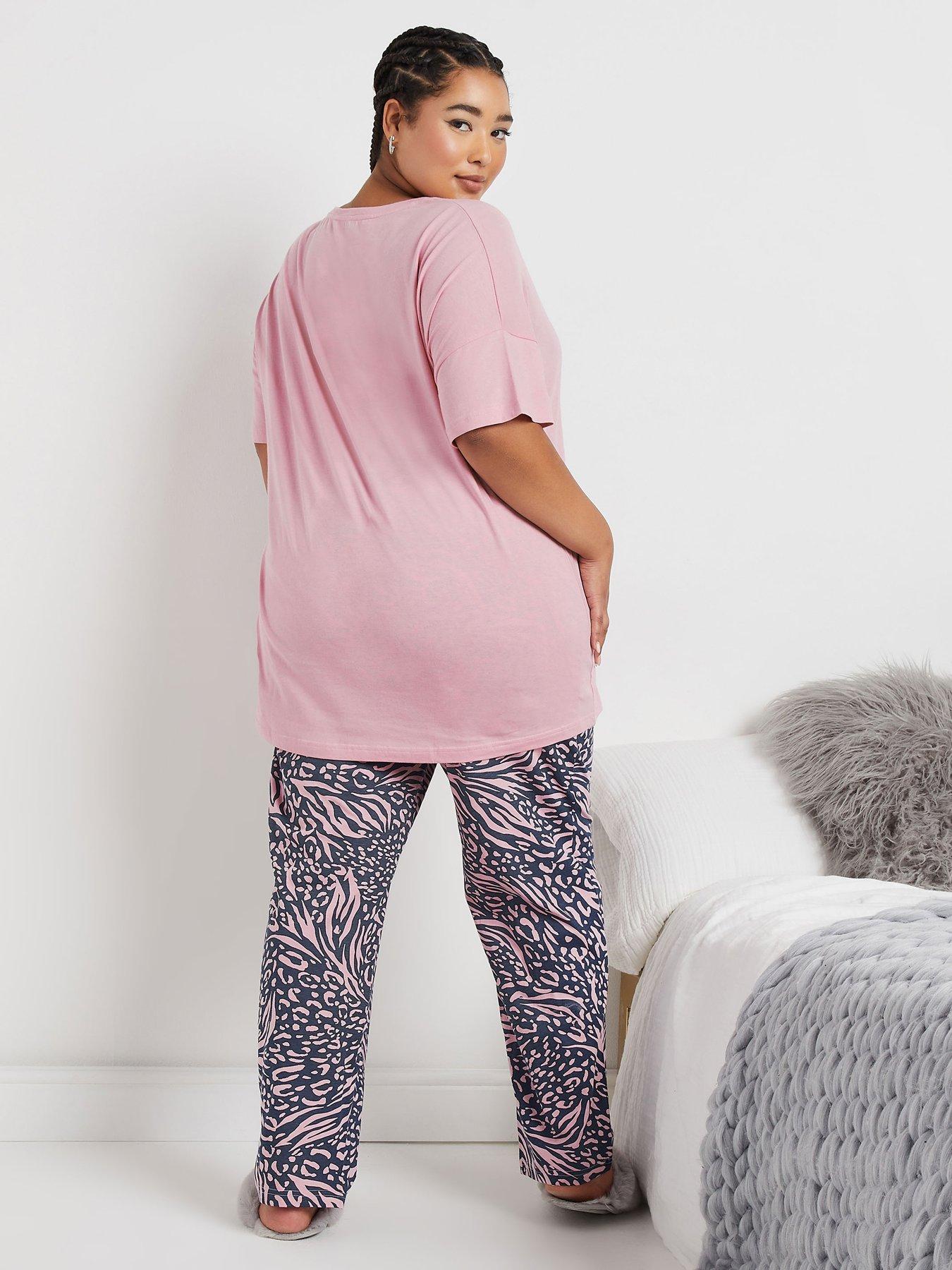  image of yours-curve-believe-short-sleeve-wide-leg-pj-set-pink