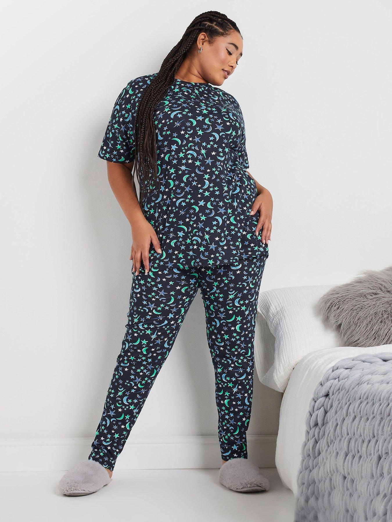 Yours Curve Mini Moons Short Sleeve Pj Set - Blue