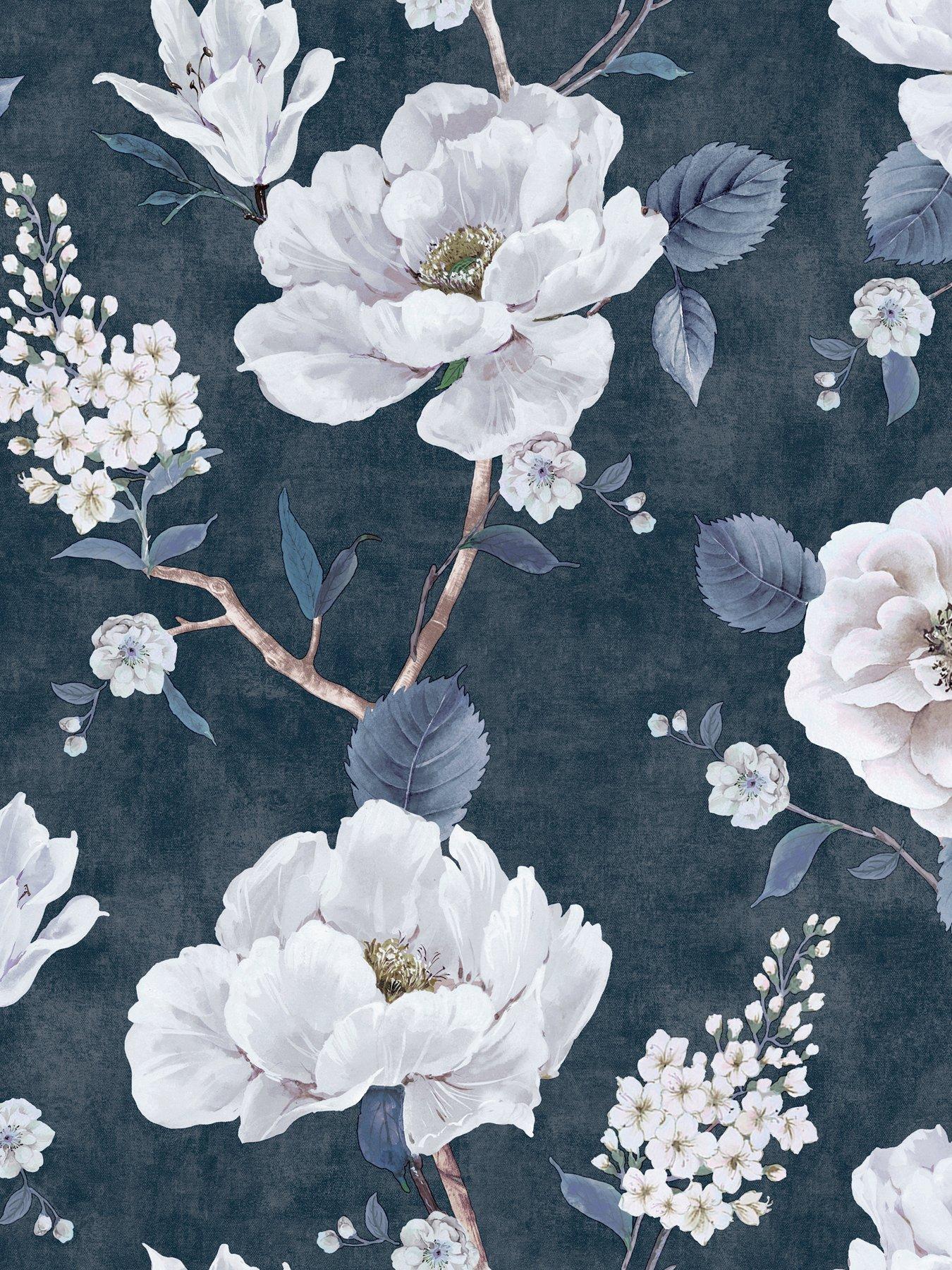  image of arthouse-ashley-floral-navy-wallpaper