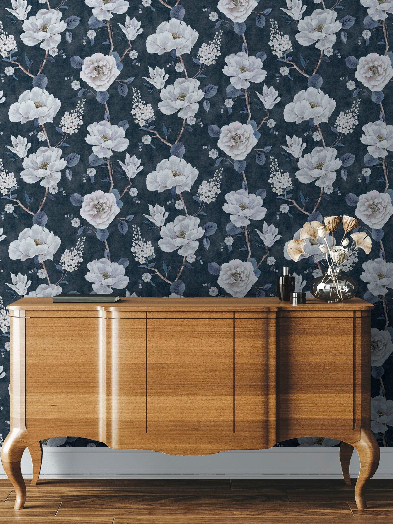  image of arthouse-ashley-floral-navy-wallpaper