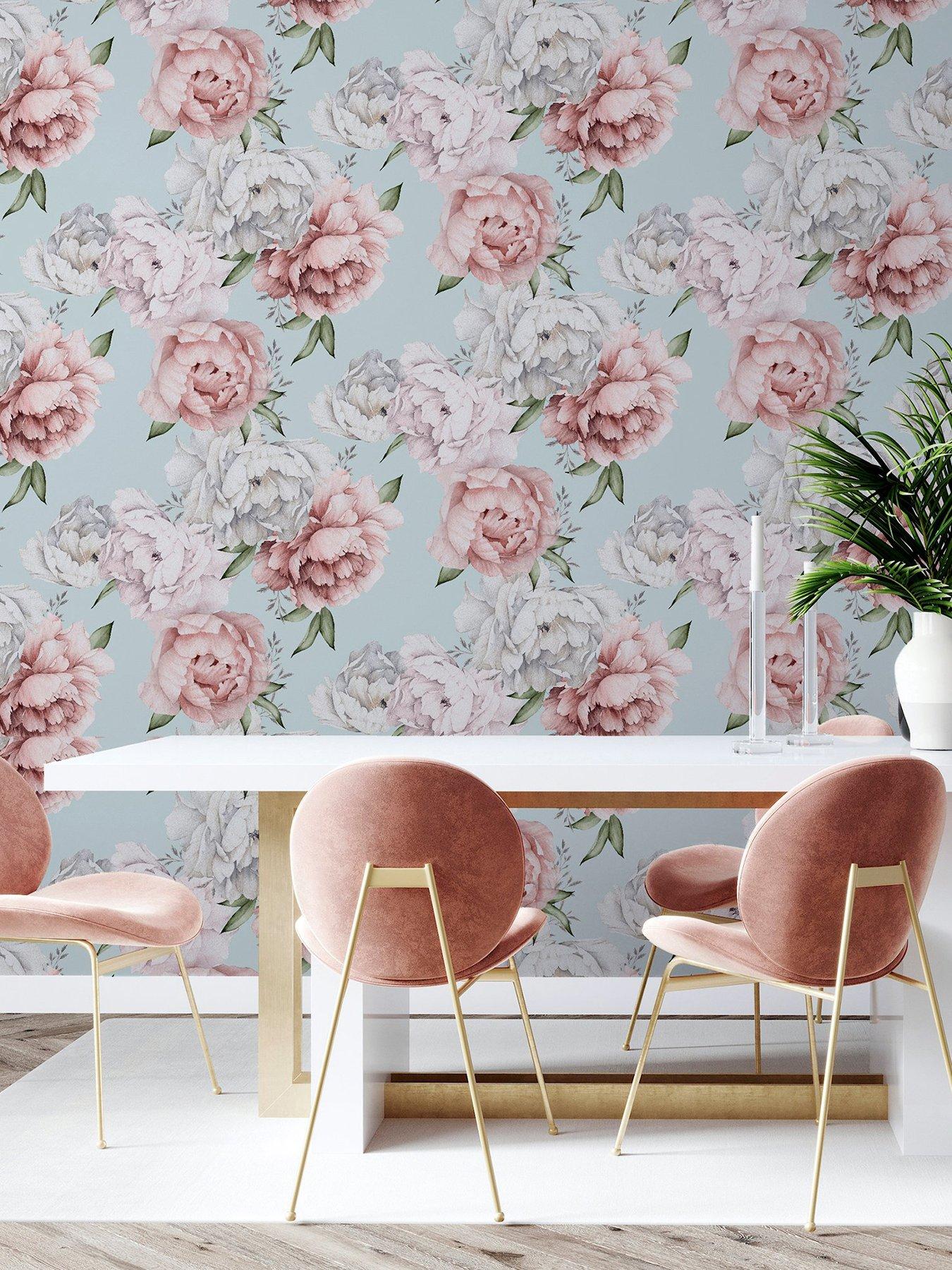  image of arthouse-mixed-peonies-mint-wallpaper