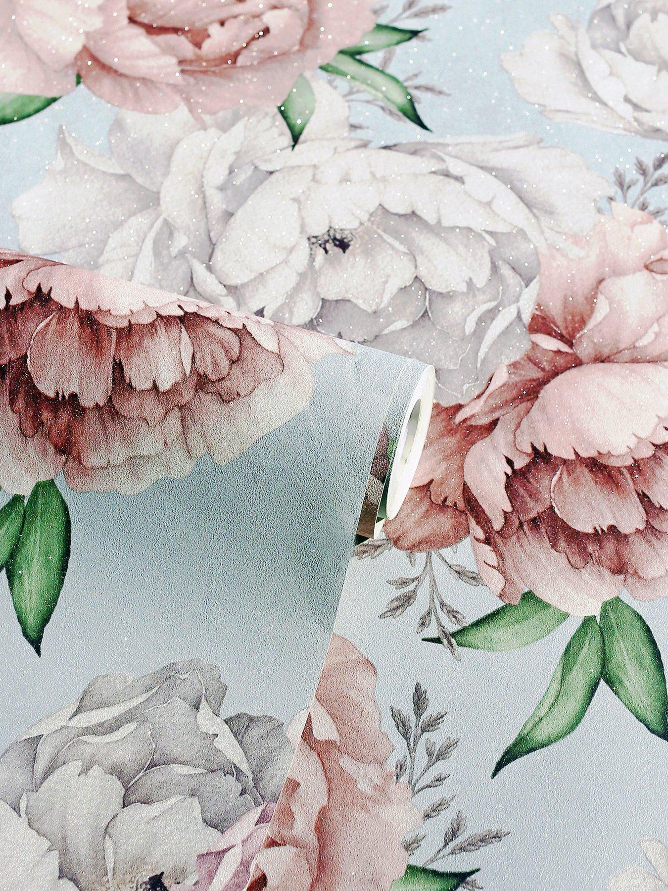  image of arthouse-mixed-peonies-mint-wallpaper