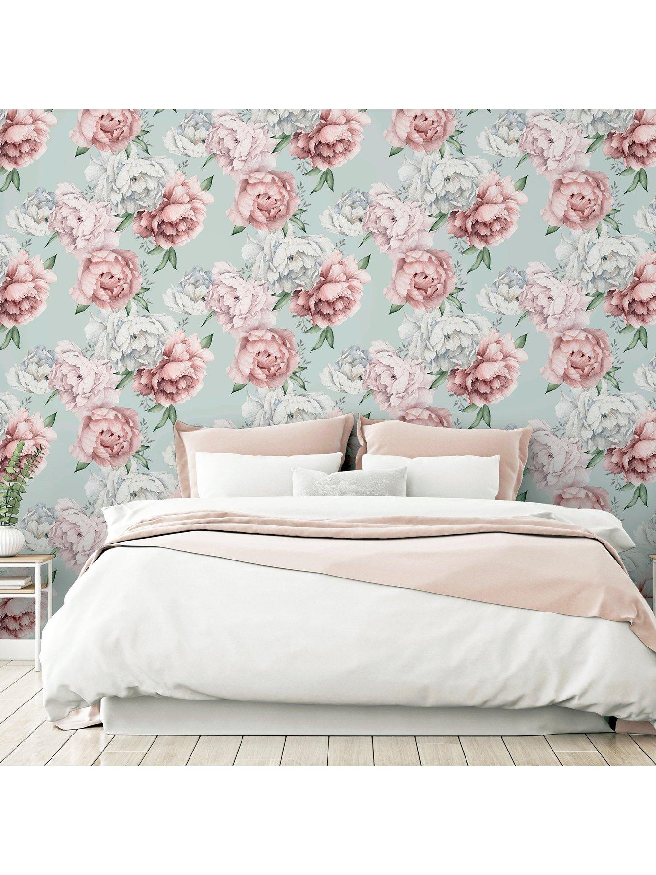  image of arthouse-mixed-peonies-mint-wallpaper