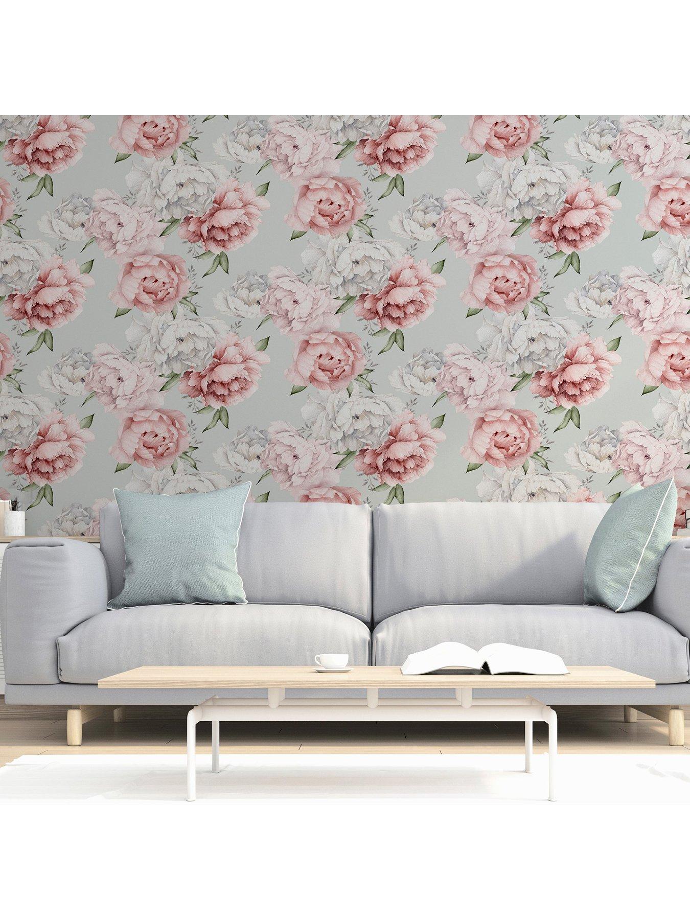  image of arthouse-mixed-peonies-mint-wallpaper