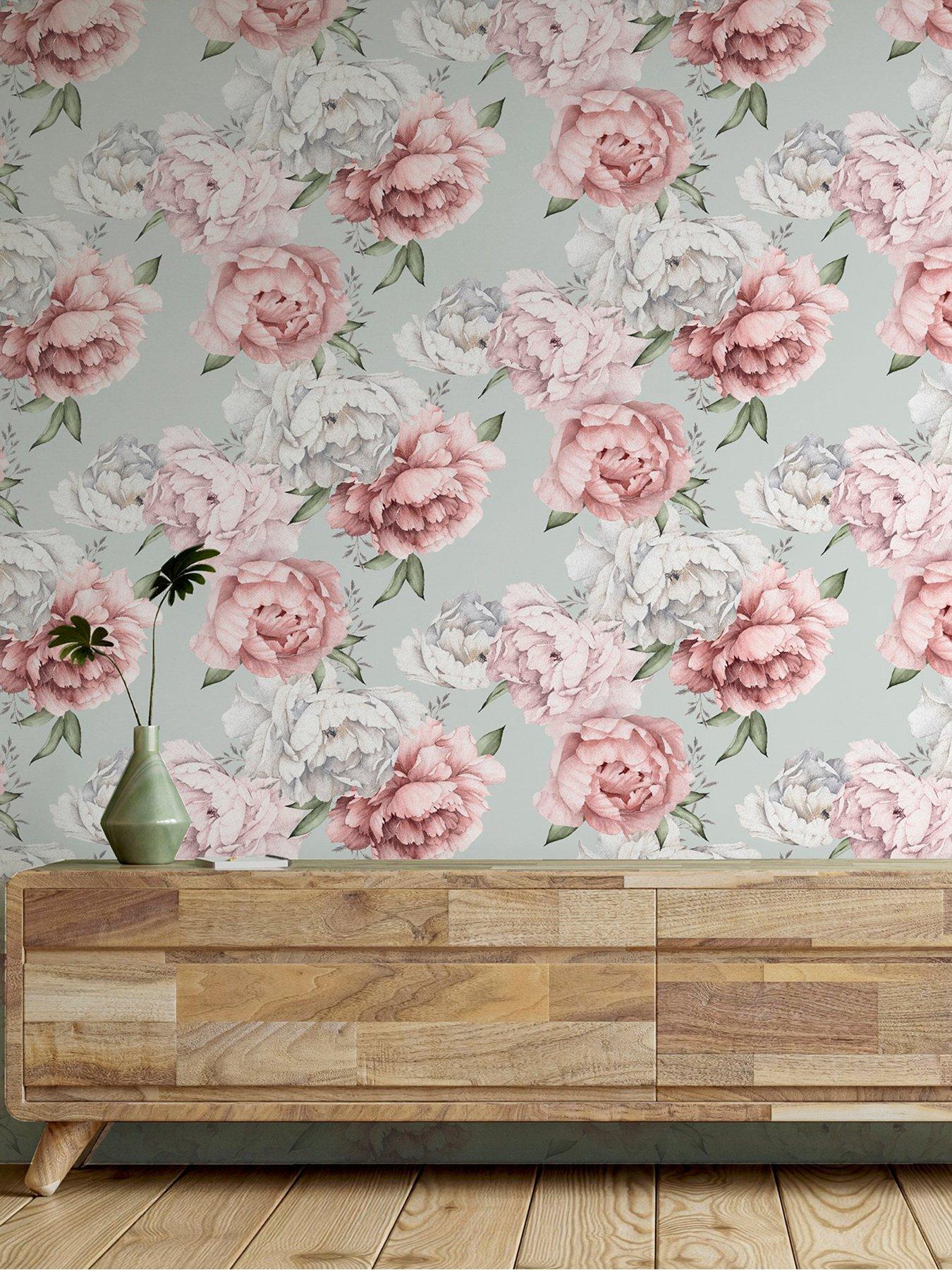  image of arthouse-mixed-peonies-mint-wallpaper