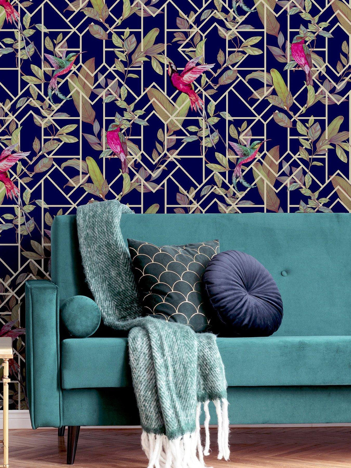  image of arthouse-deco-tropical-navygold-wallpaper