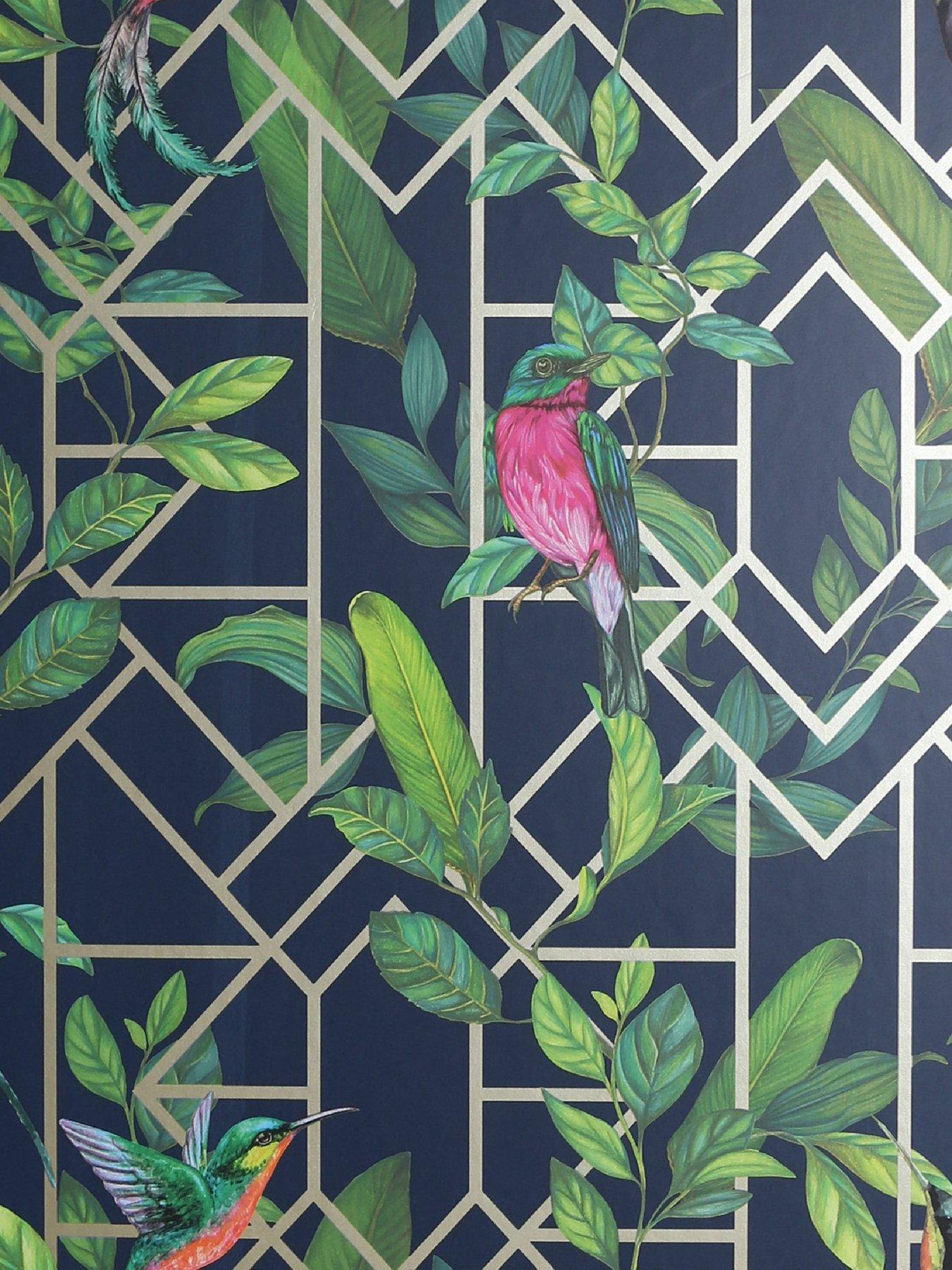  image of arthouse-deco-tropical-navygold-wallpaper