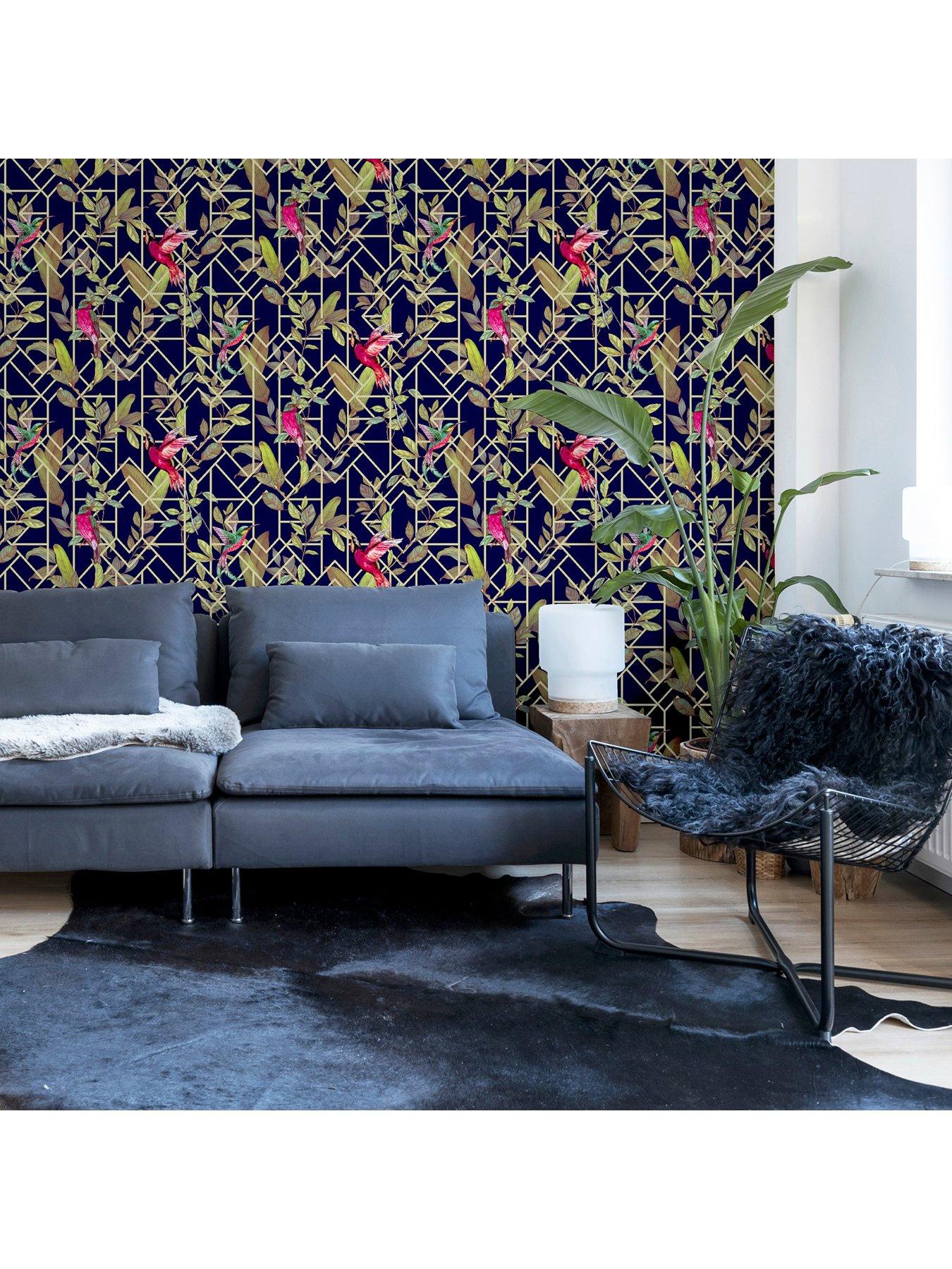  image of arthouse-deco-tropical-navygold-wallpaper