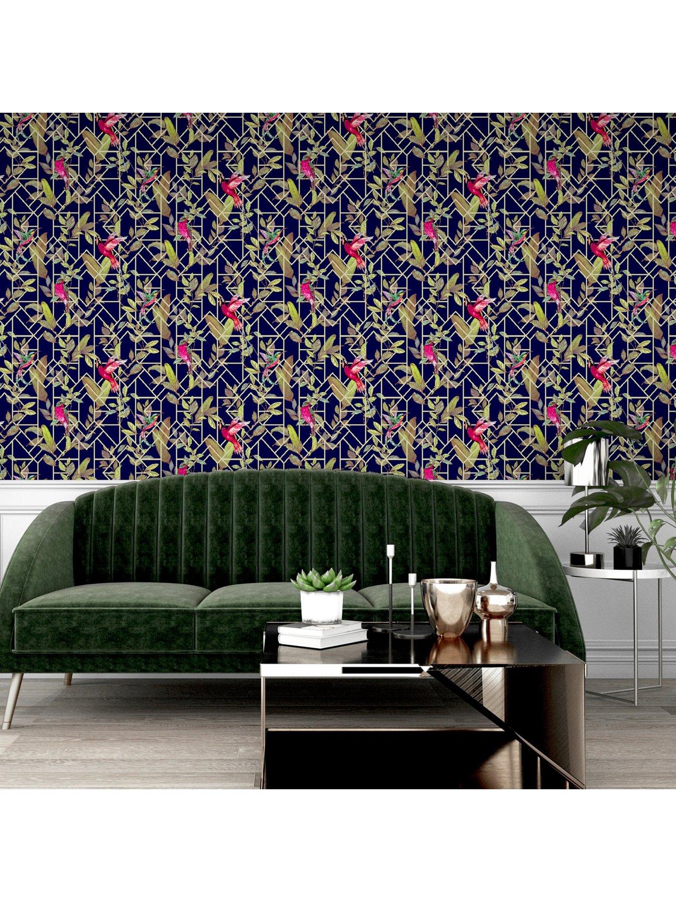  image of arthouse-deco-tropical-navygold-wallpaper