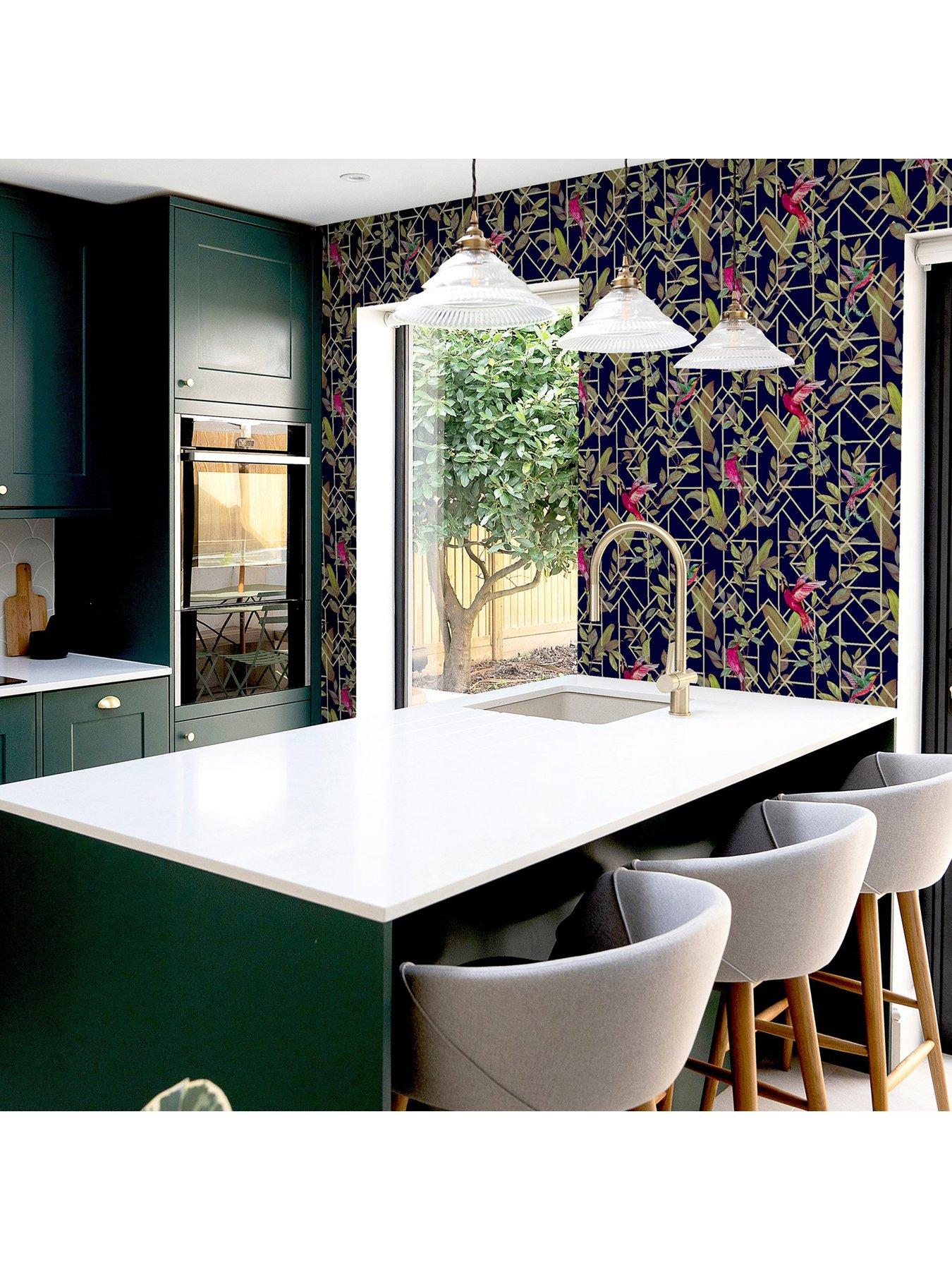  image of arthouse-deco-tropical-navygold-wallpaper