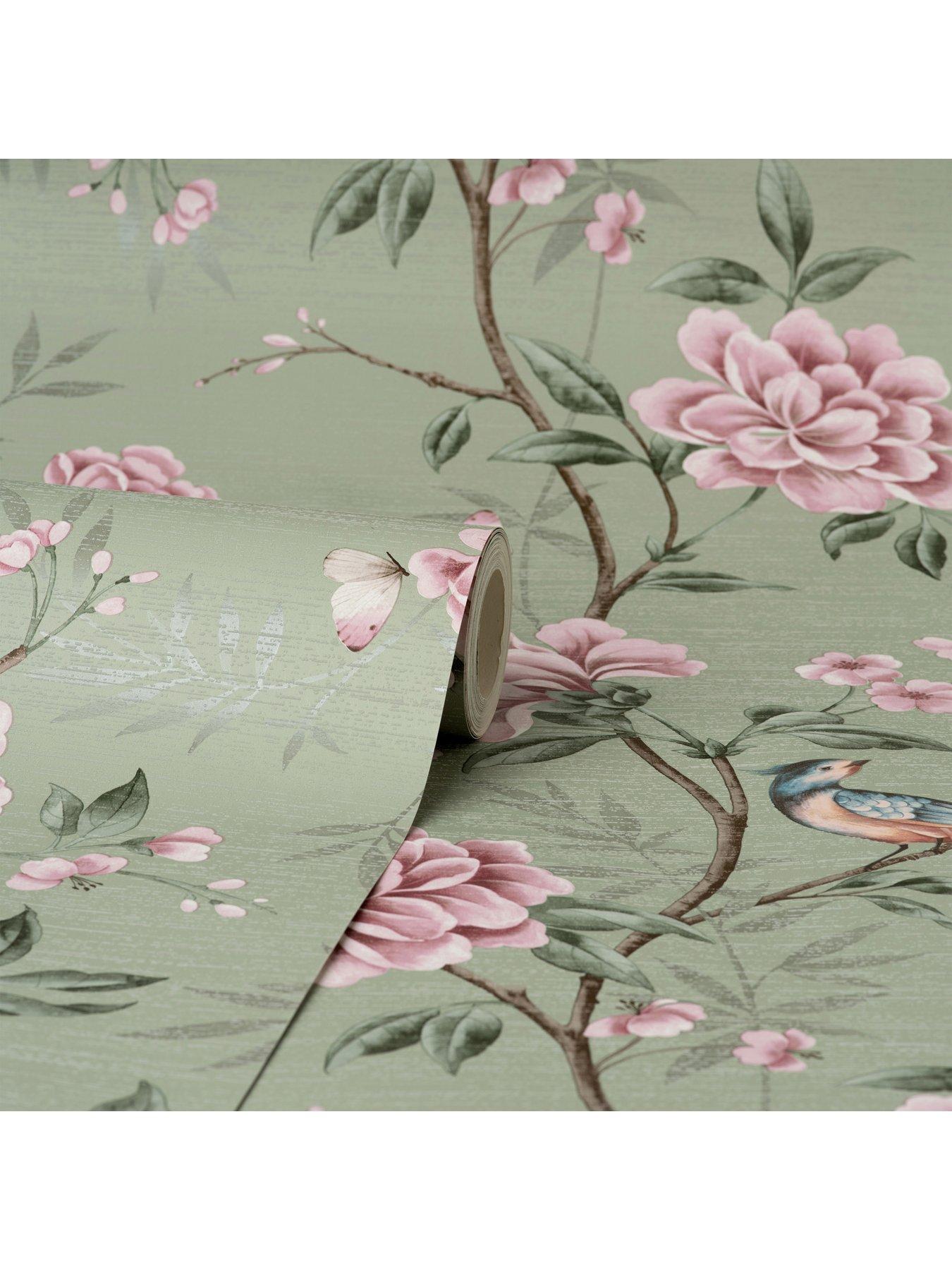  image of fine-decor-crown-akina-floral-sage-wallpaper