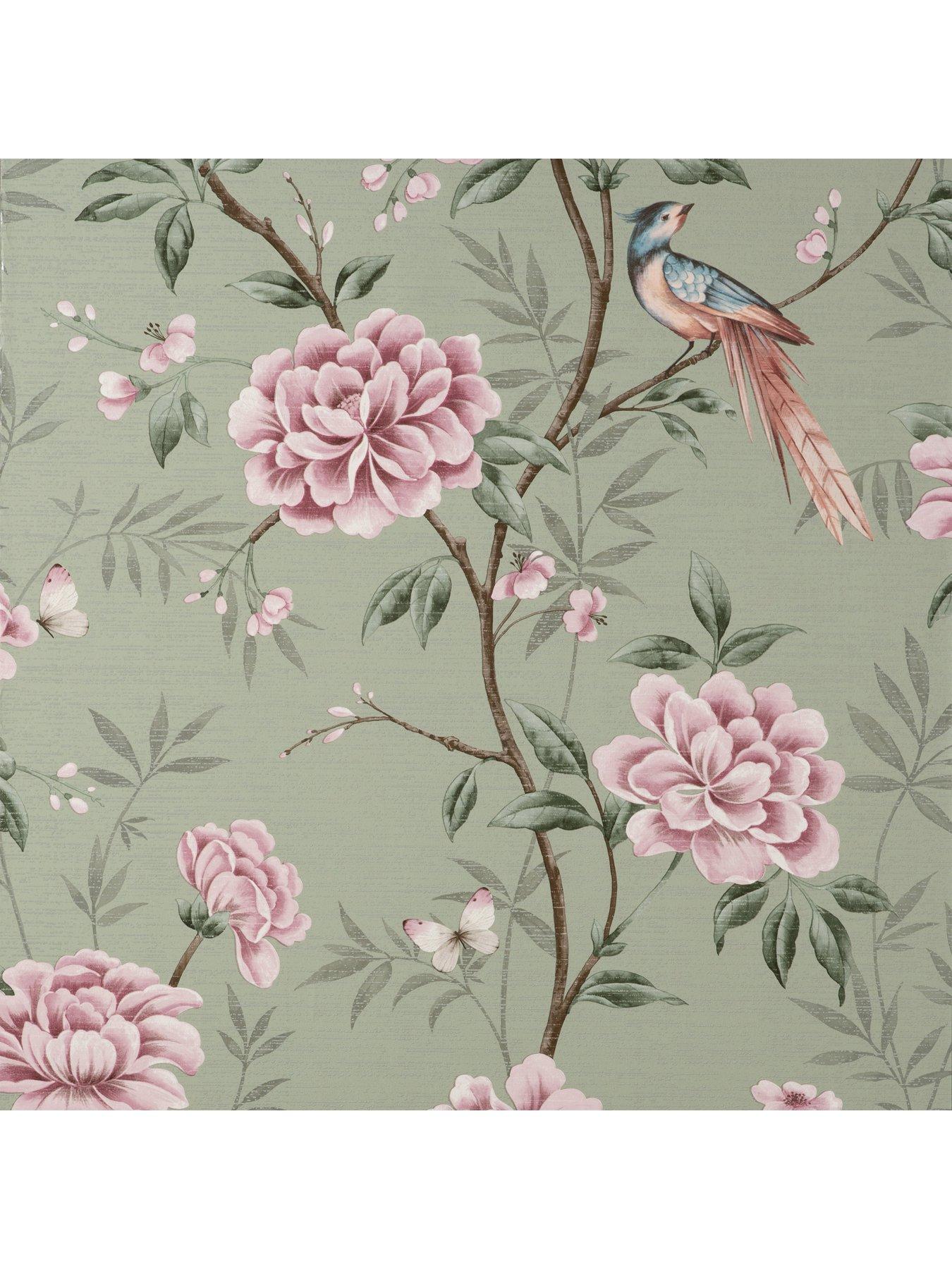  image of fine-decor-crown-akina-floral-sage-wallpaper