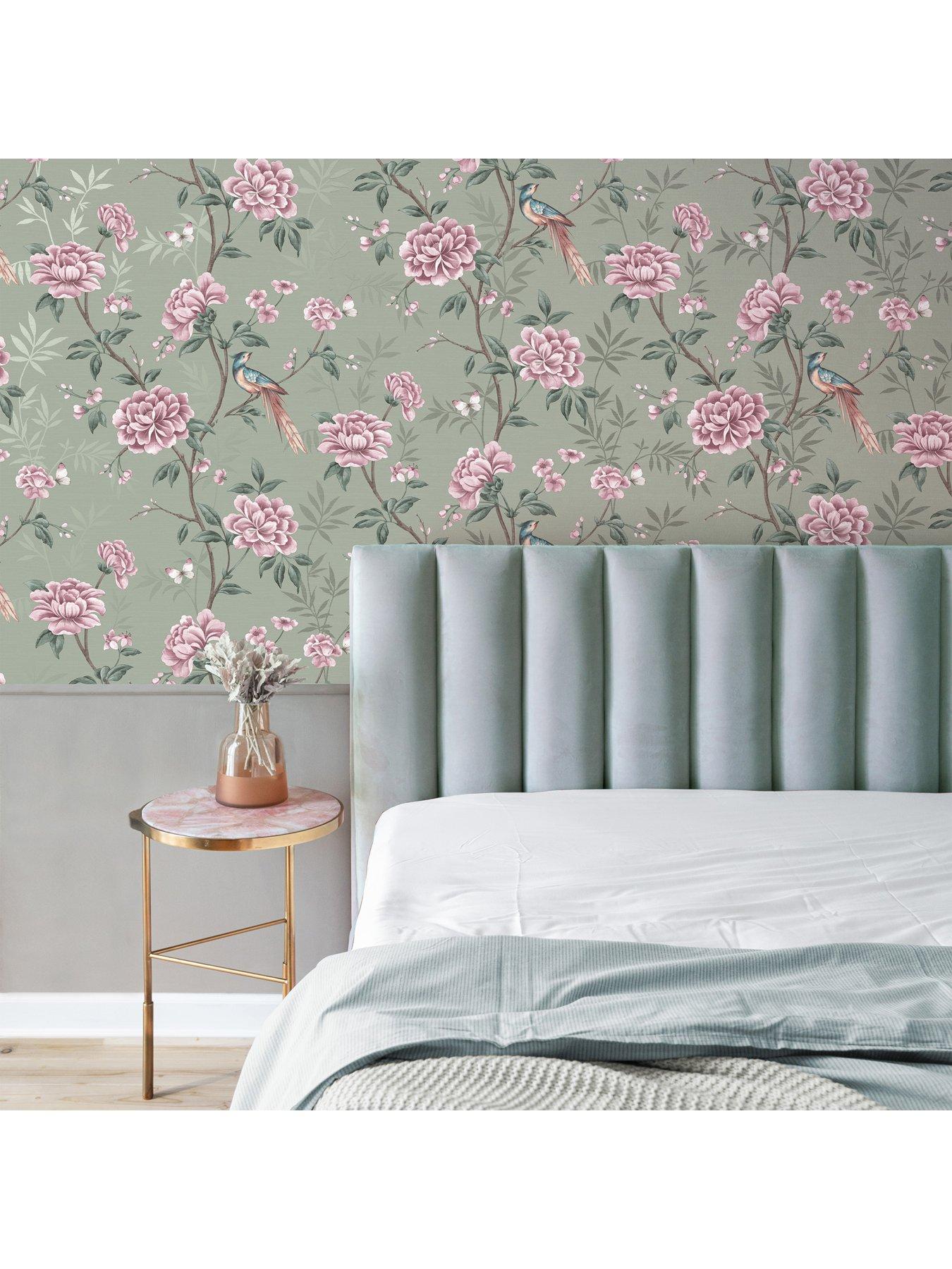  image of fine-decor-crown-akina-floral-sage-wallpaper
