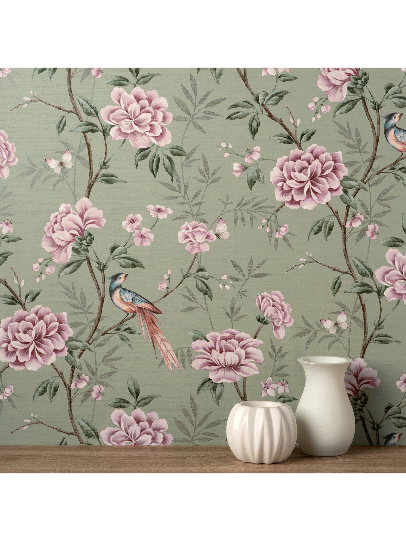  image of fine-decor-crown-akina-floral-sage-wallpaper