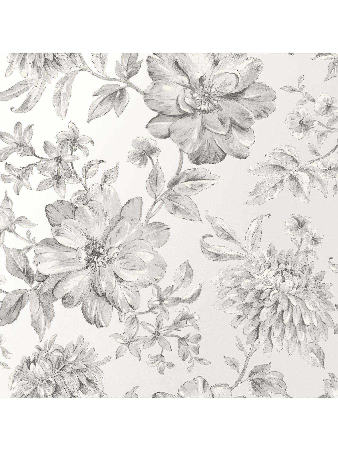  image of fine-decor-crown-lucia-floral-silver-wallpaper