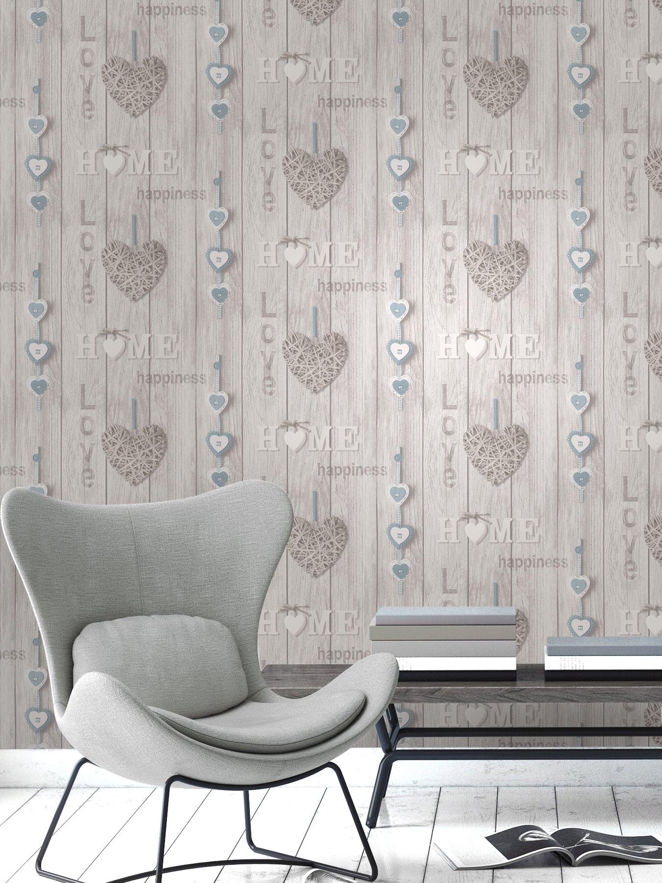 Image 1 of 2 of Fine Decor Love Your Home Sidewall Blue/white Wallpaper
