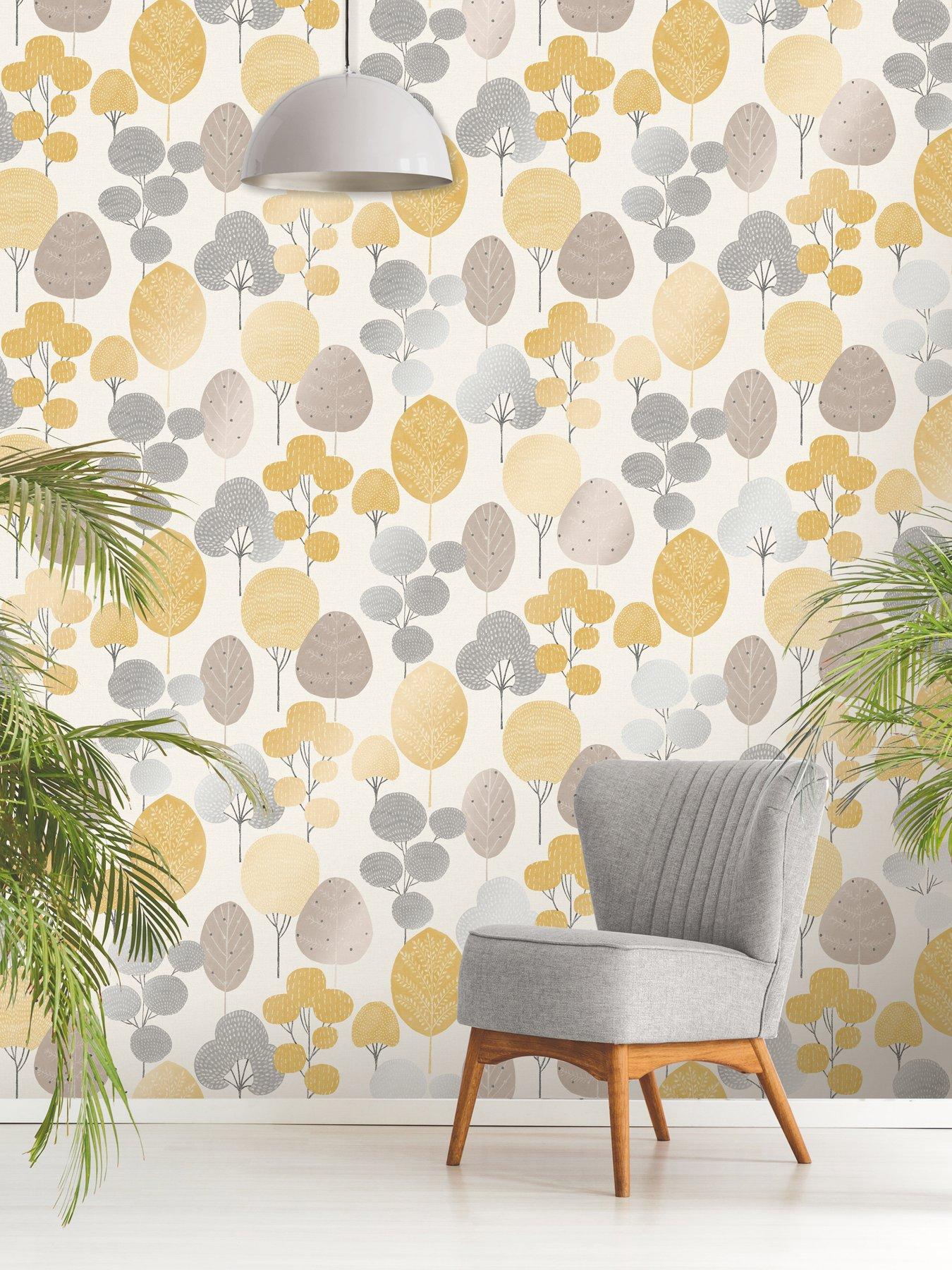 undefined Crown Scandi Forest Mustard Wallpaper