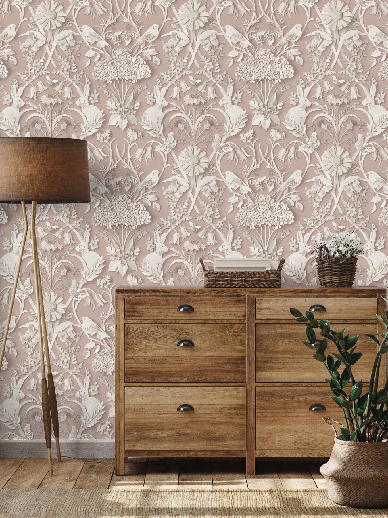  image of fine-decor-woodland-pink-wallpaper
