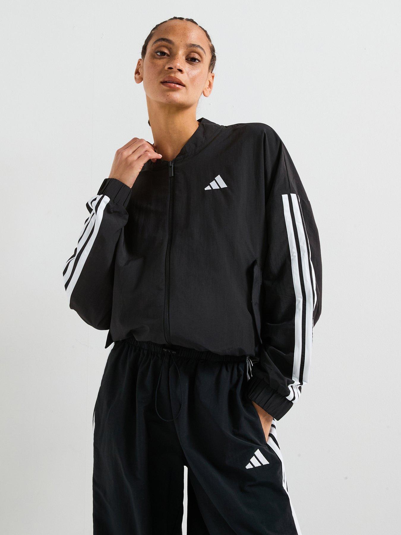 undefined Women's Essentials 3-Stripes Woven Bomber Jacket - Black/White
