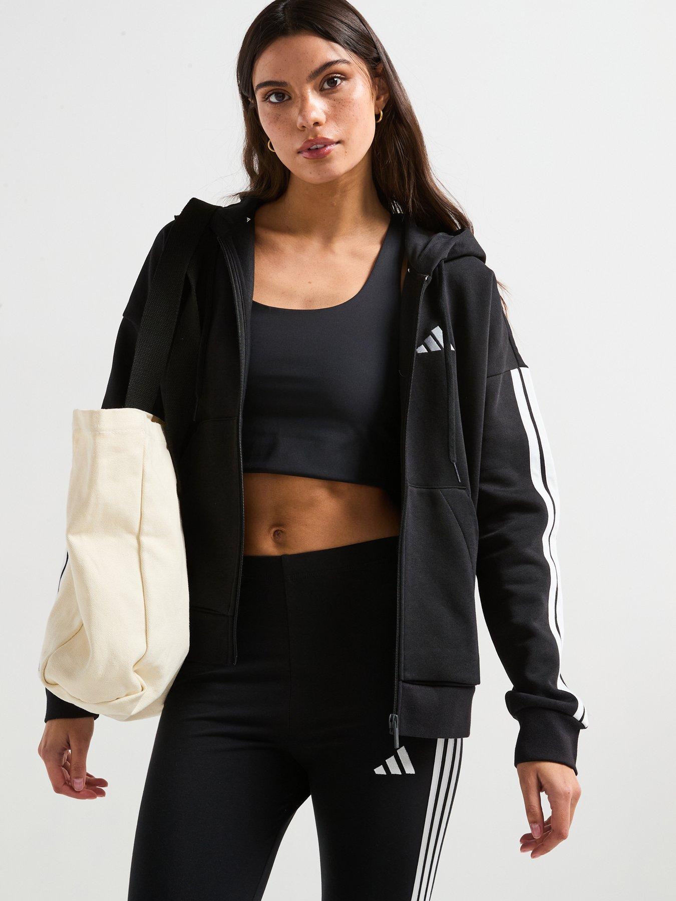 undefined Women's Essentials 3-Stripes Full-Zip Fleece Hoodie - Black
