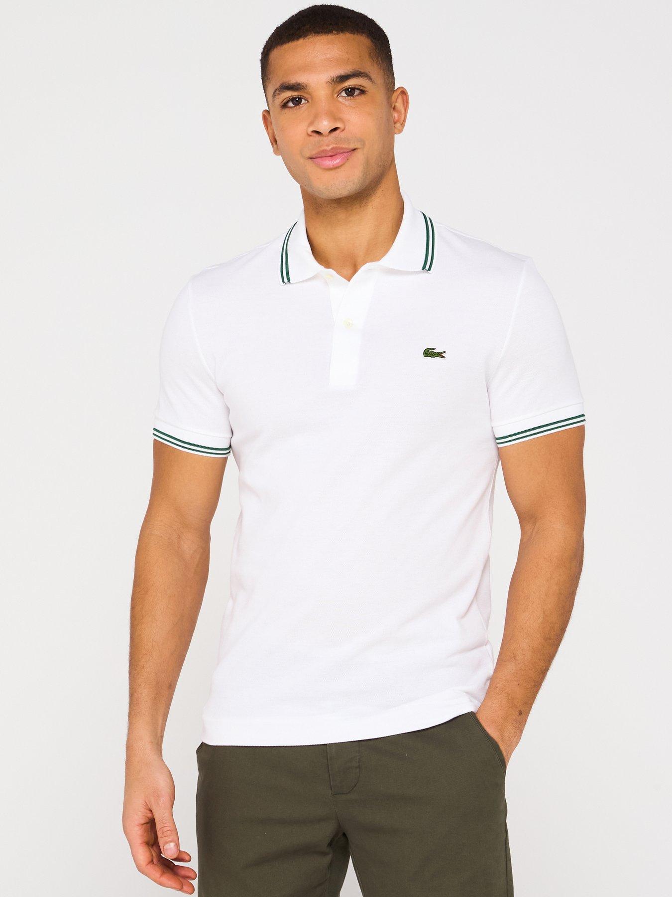 Lacoste L12.12 Classic Fit Striped Collar Piqué Polo Shirt - White