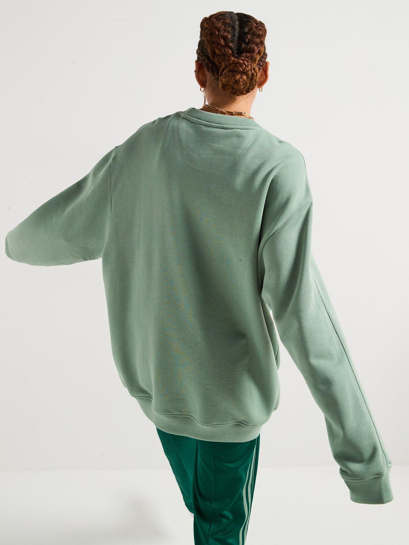  image of adidas-originals-womens-essentials-oversized-french-terry-sweatshirt-silver-green