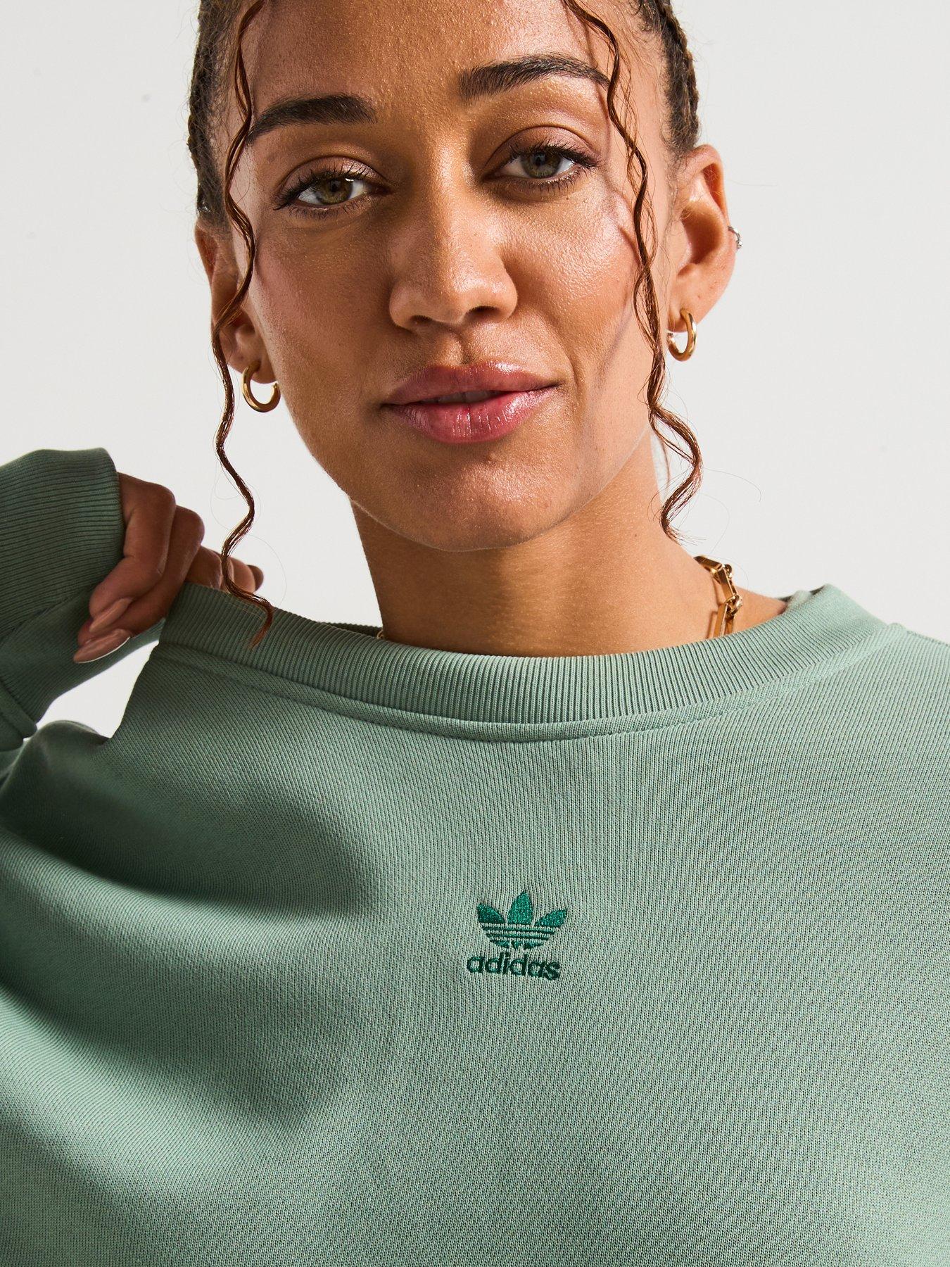  image of adidas-originals-womens-essentials-oversized-french-terry-sweatshirt-silver-green