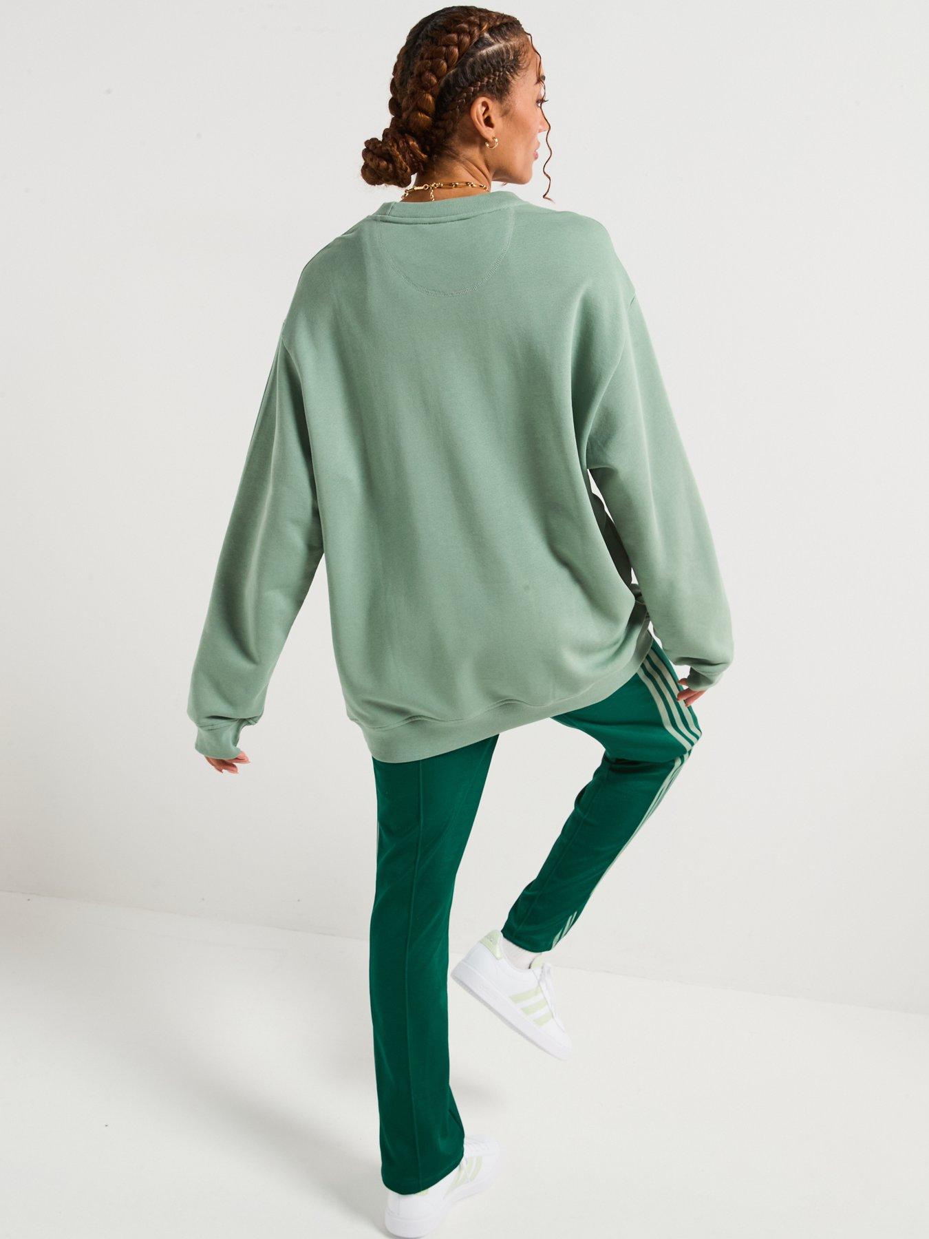  image of adidas-originals-womens-essentials-oversized-french-terry-sweatshirt-silver-green