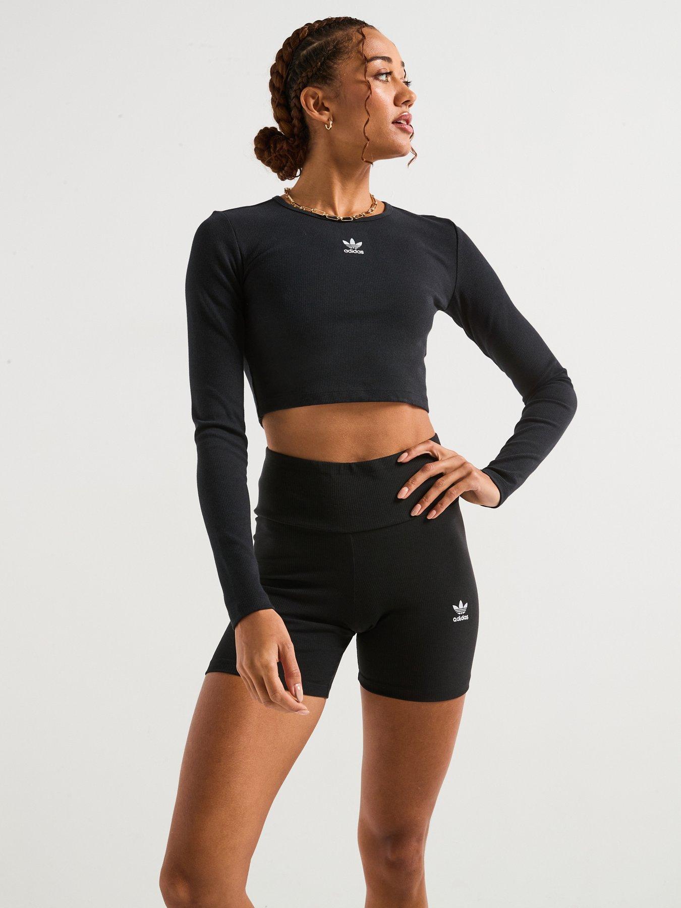adidas Originals Womens Essentials Ribbed Crop Long-sleeve Top - Black