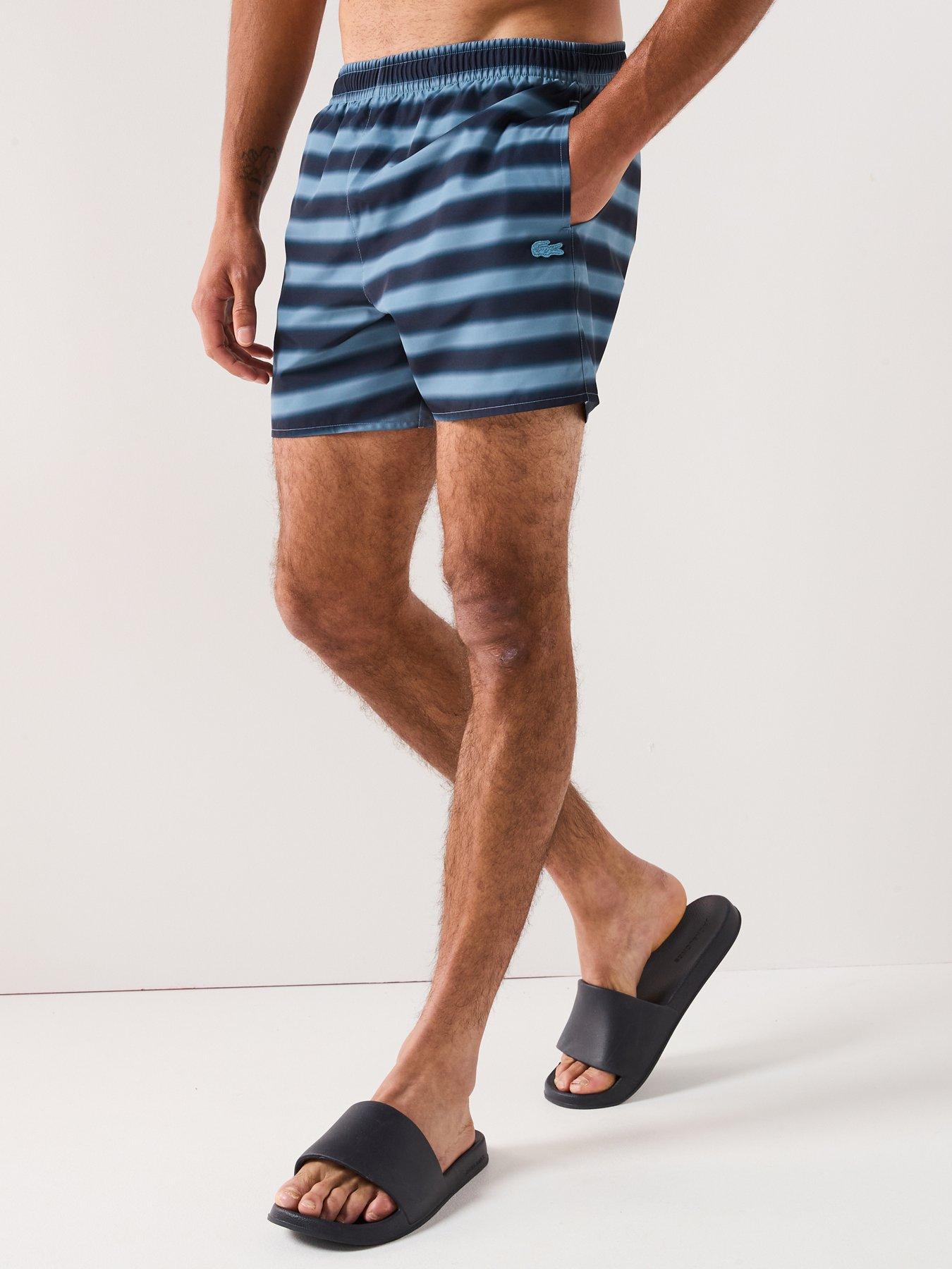Image 1 of 5 of Lacoste Lacoste Short Stripe Print Swim Trunks - Blue