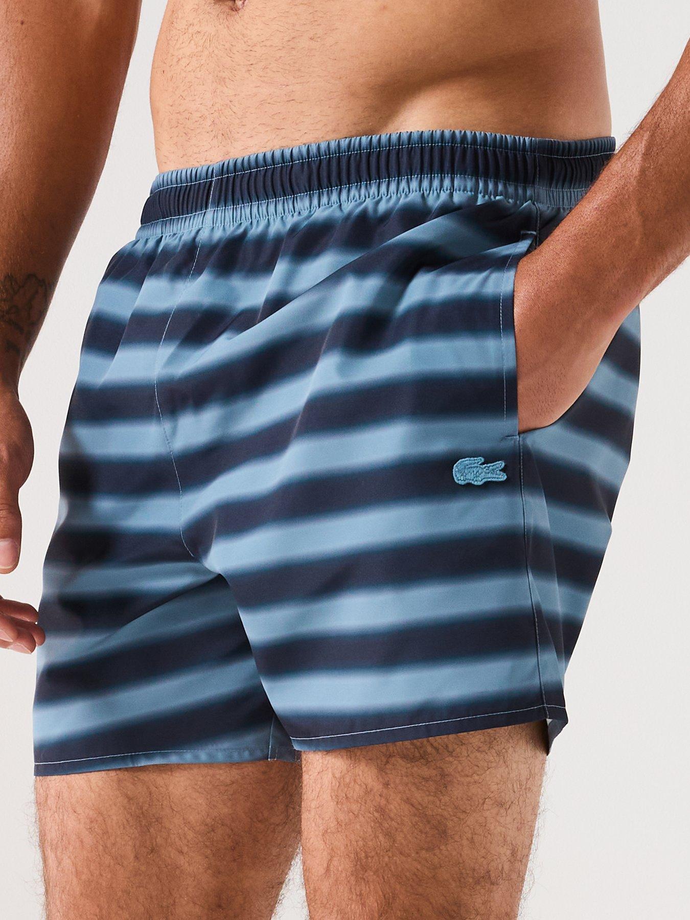 Image 4 of 5 of Lacoste Lacoste Short Stripe Print Swim Trunks - Blue