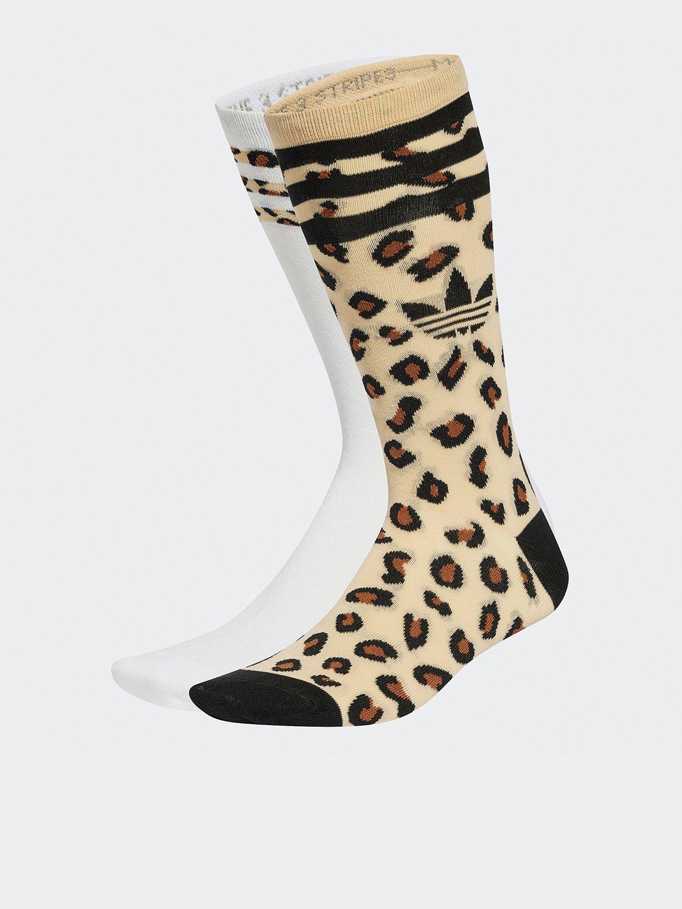 undefined Womens Leopard Crew Socks 2 Pairs - Beige
