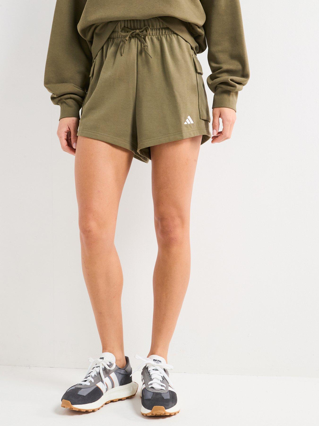 adidas-sportswear-womens-essentials-french-terry-cargo-shorts-olive-stratawhite
