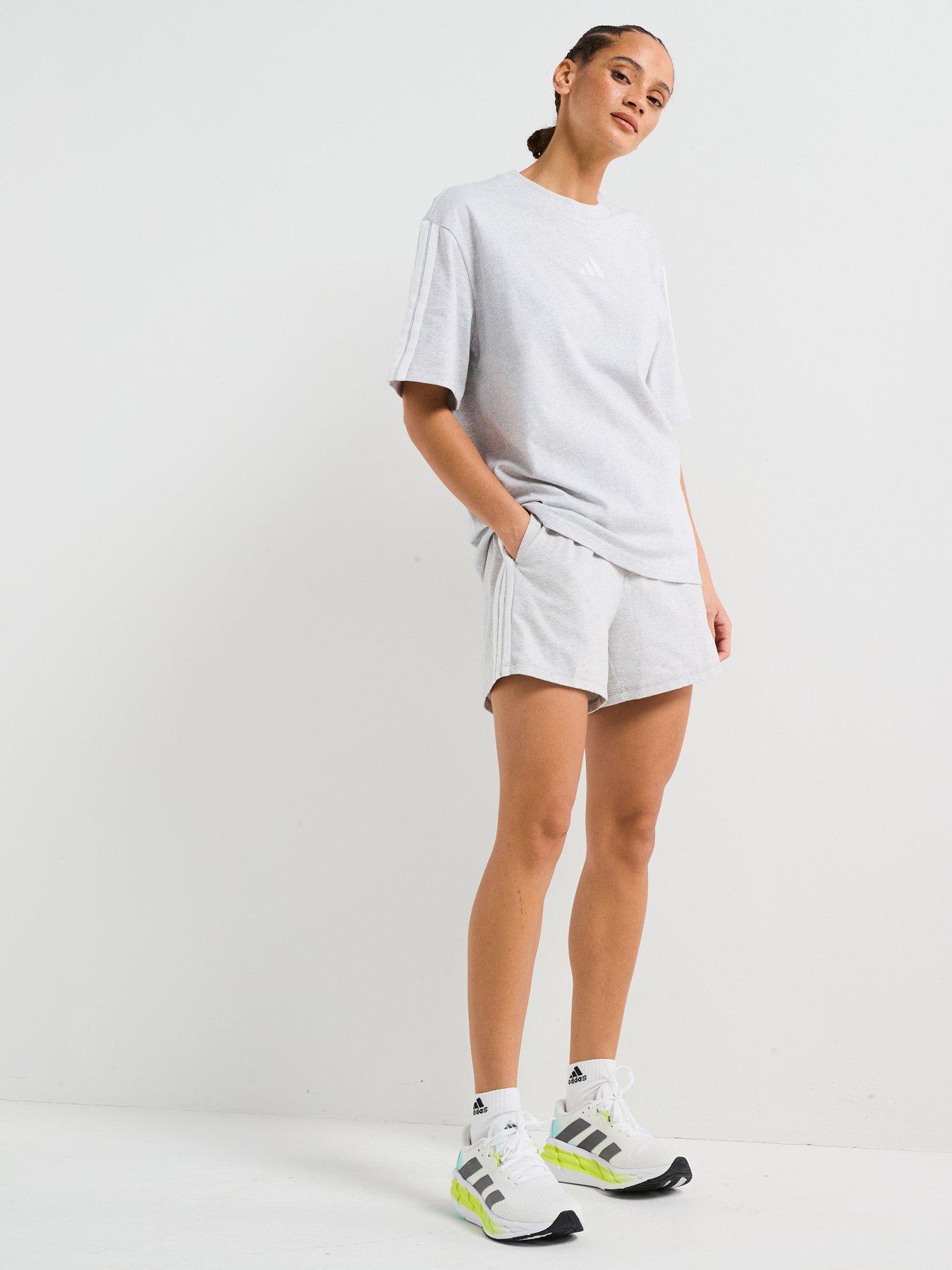  image of adidas-sportswear-womens-essentials-3-stripes-cotton-shorts-light-grey-heatherwhite