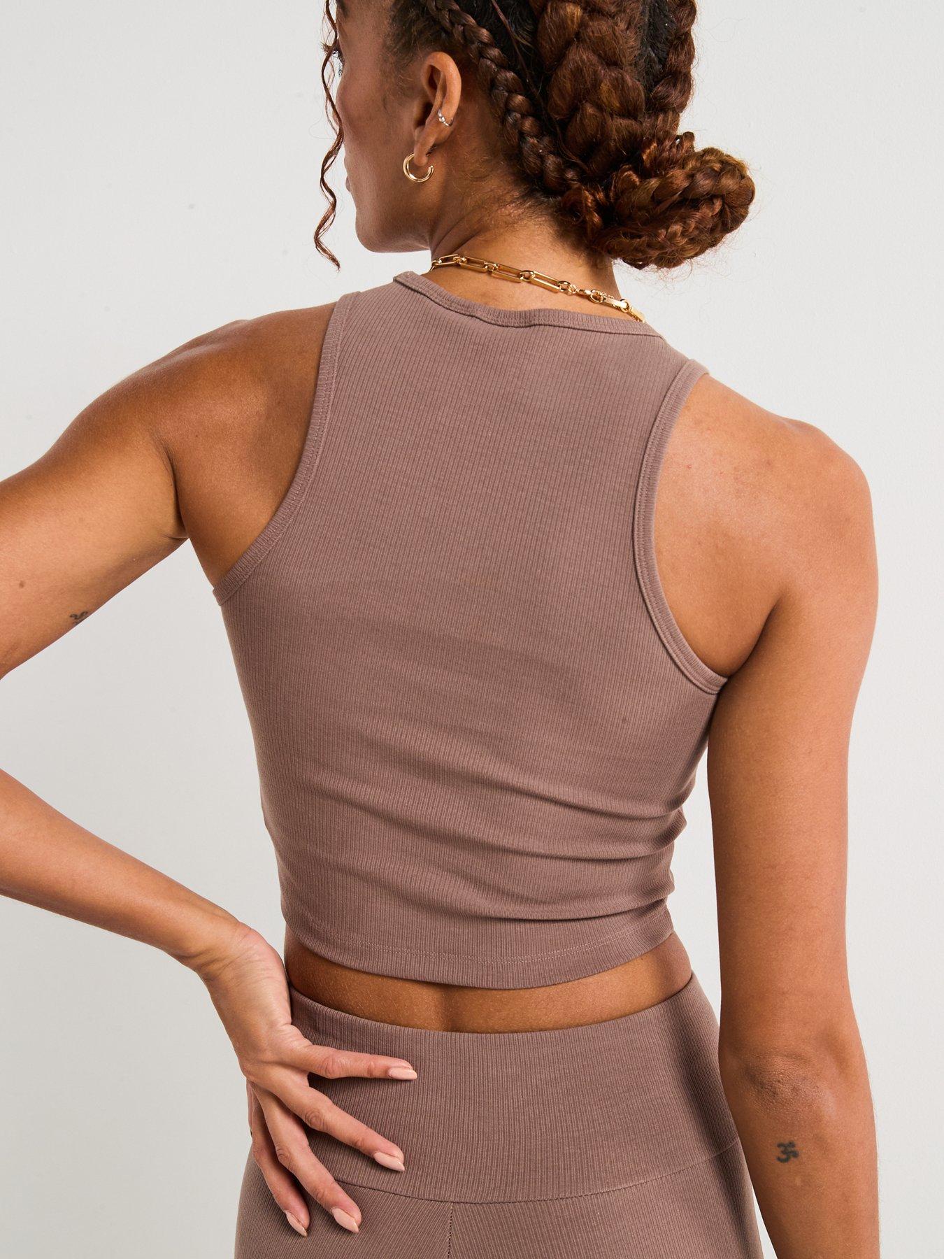  image of adidas-originals-womens-essentials-ribbed-tank-top-trace-brown