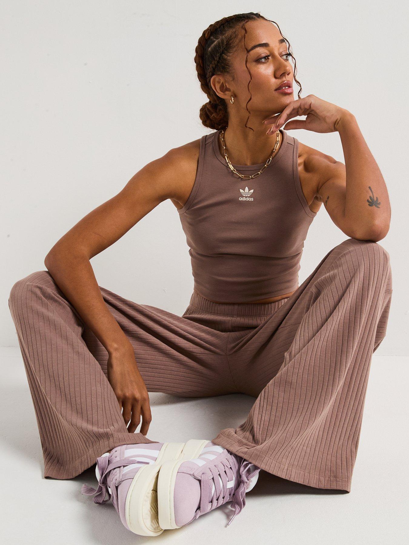  image of adidas-originals-womens-essentials-ribbed-tank-top-trace-brown