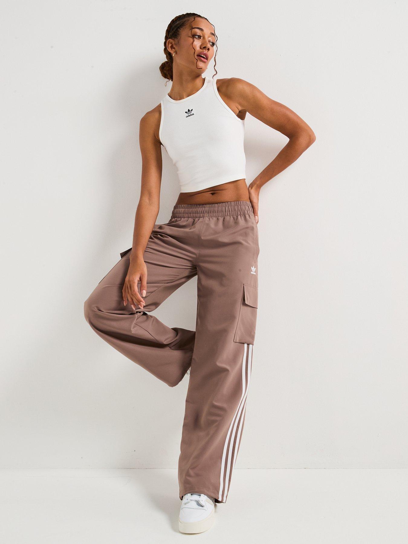  image of adidas-originals-womens-3-stripes-cargo-tracksuit-bottoms-brown