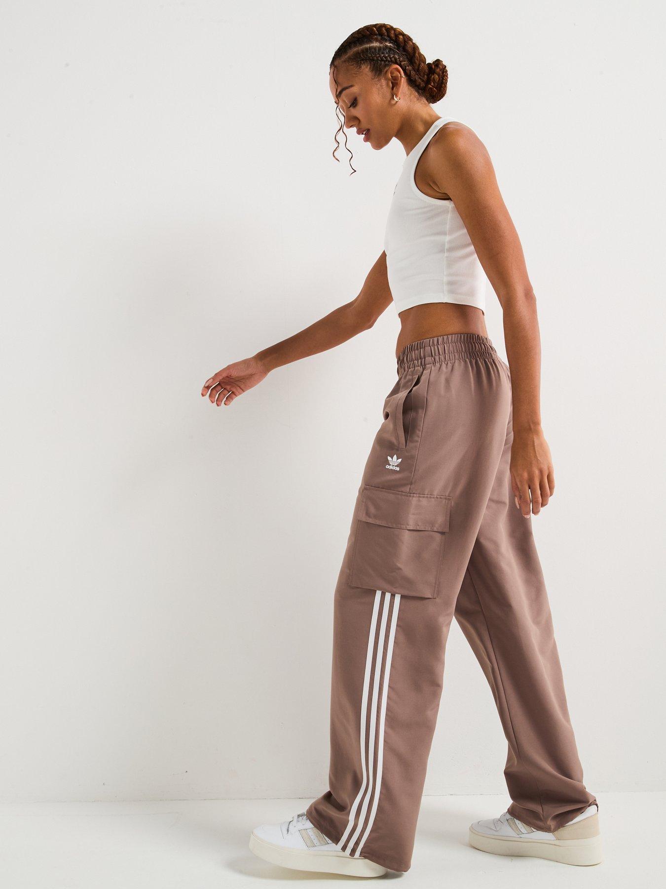  image of adidas-originals-womens-3-stripes-cargo-tracksuit-bottoms-brown