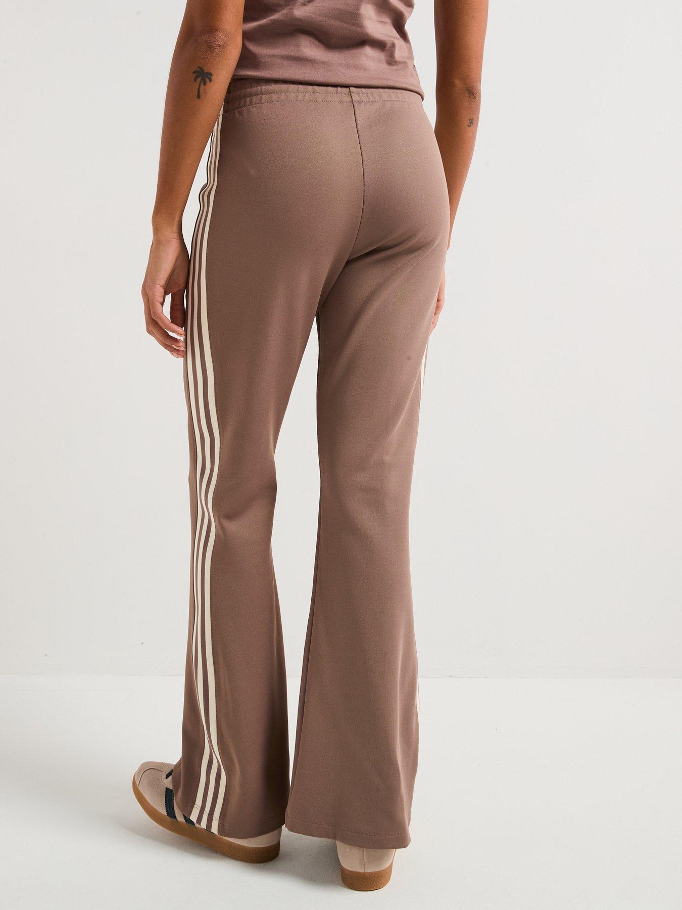  image of adidas-originals-womens-3-stripes-flared-track-pants-brown