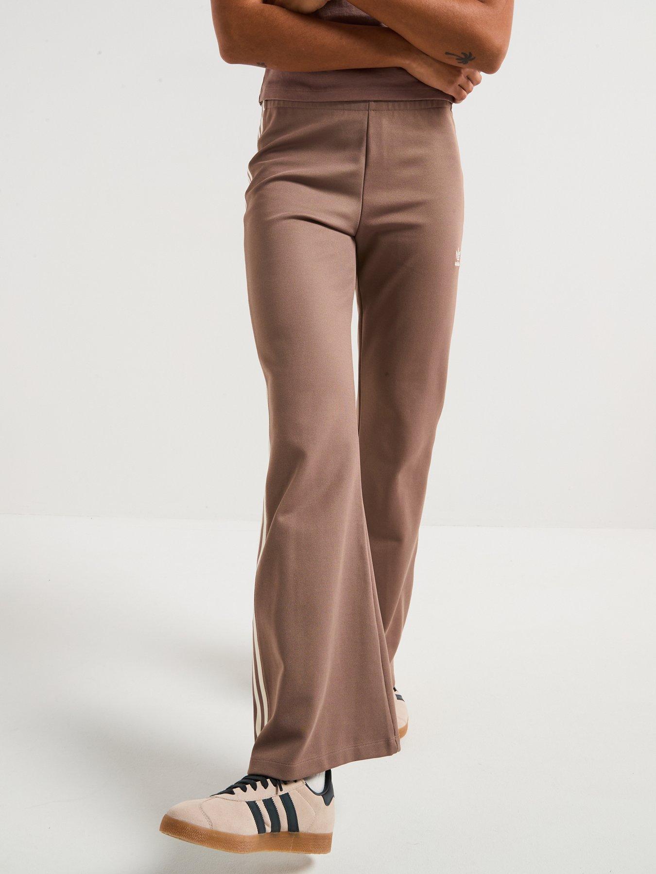  image of adidas-originals-womens-3-stripes-flared-track-pants-brown