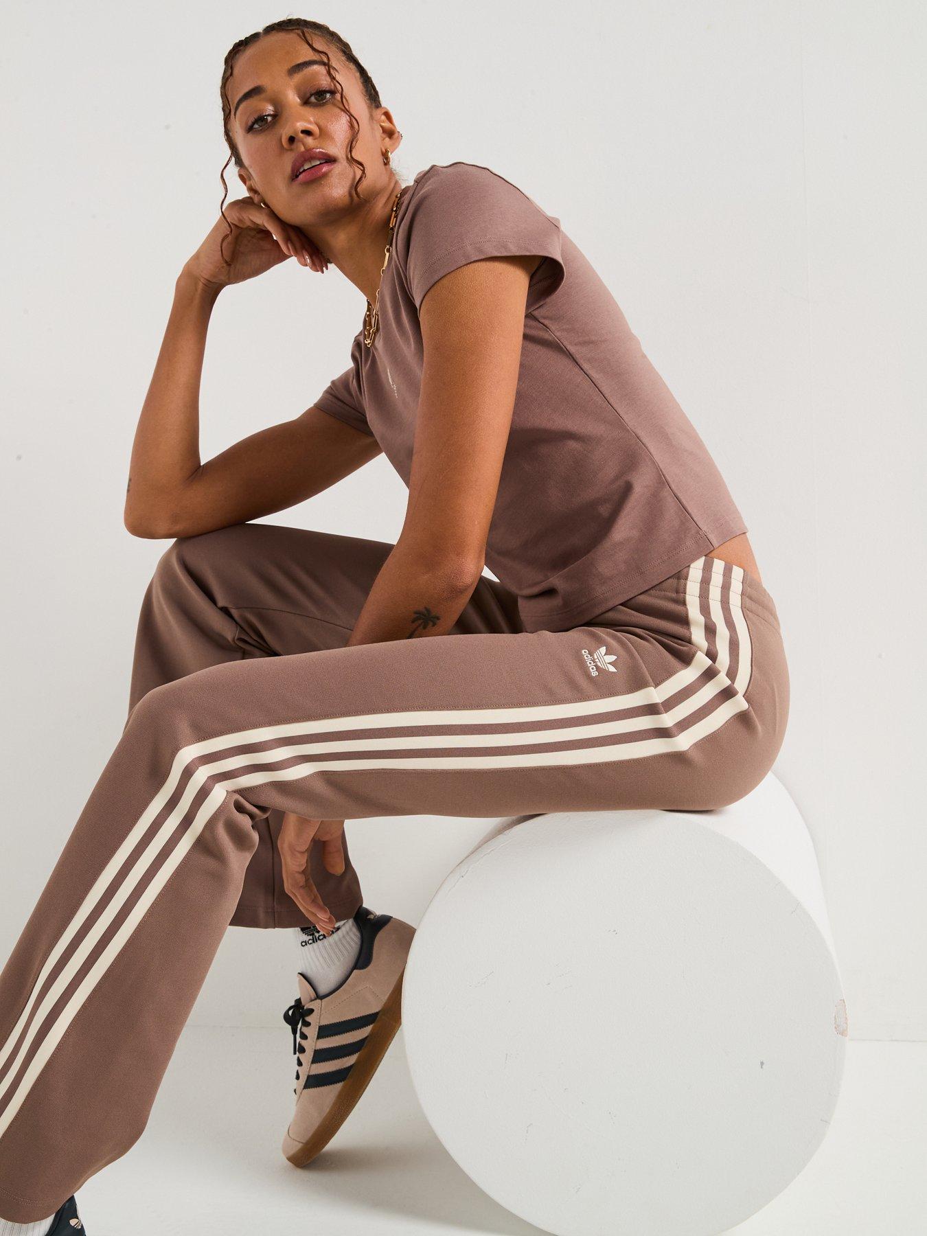  image of adidas-originals-womens-3-stripes-flared-track-pants-brown
