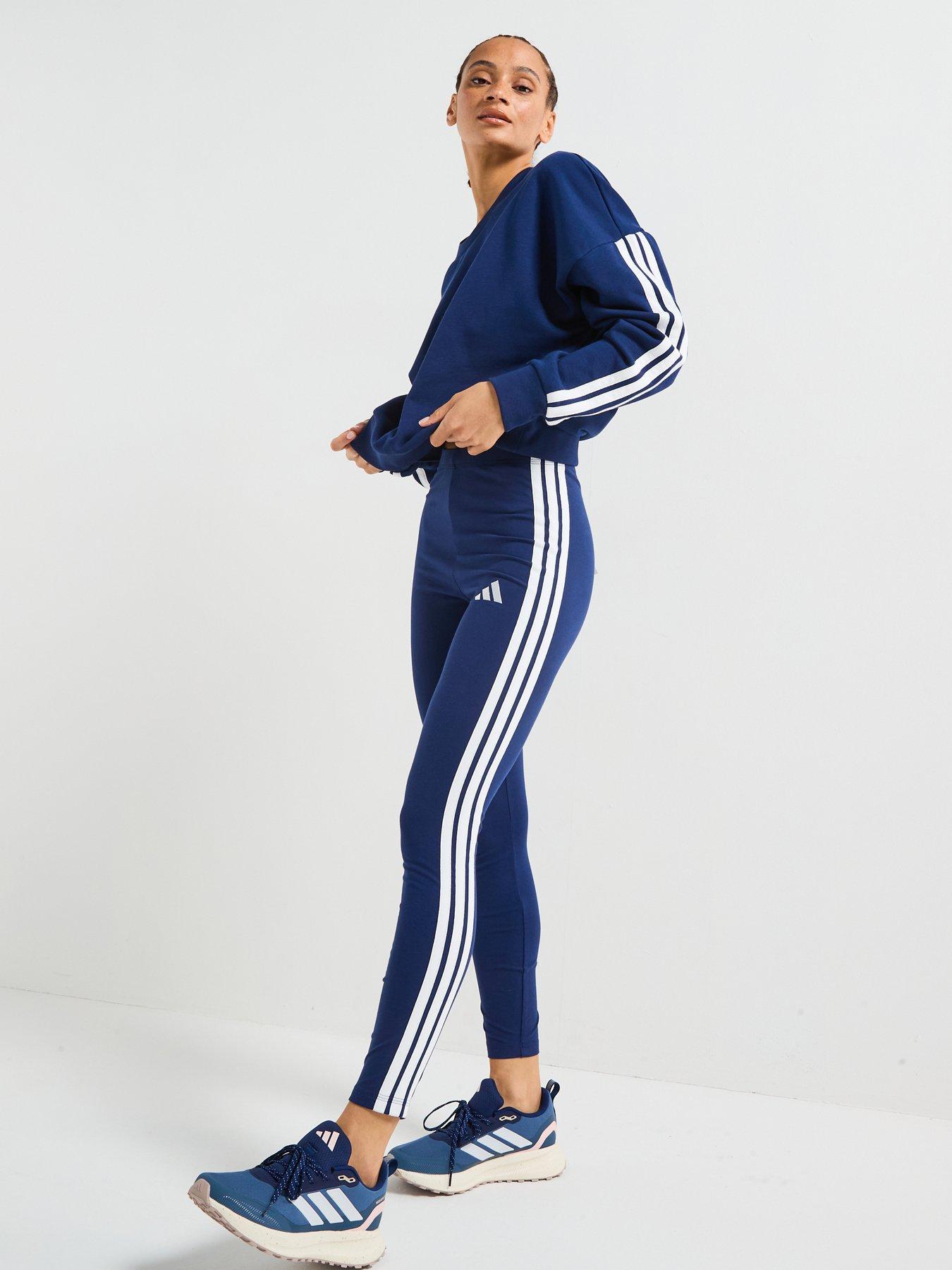  image of adidas-sportswear-womens-essentials-3-stripes-cotton-leggings-blue