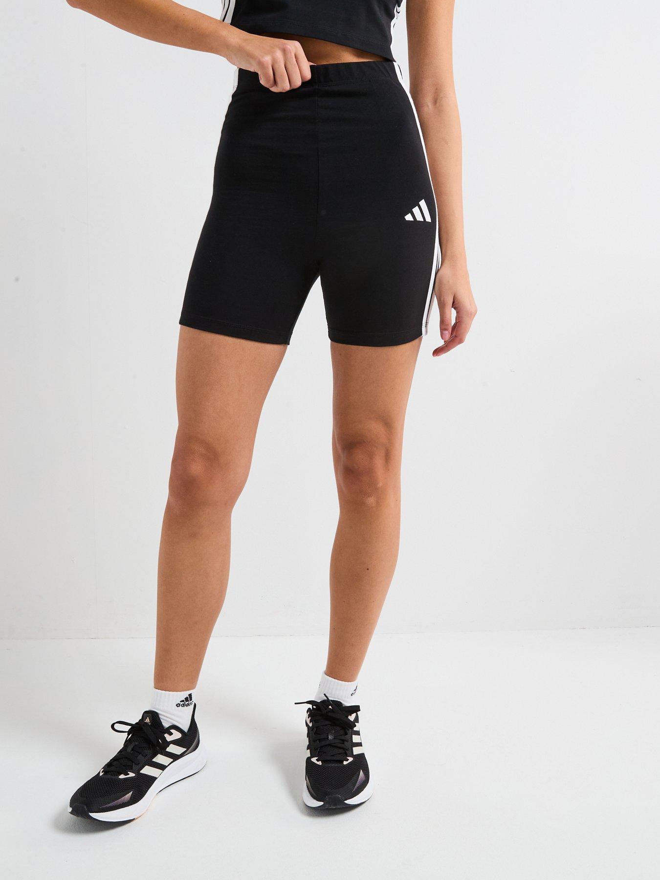  image of adidas-sportswear-womens-essentials-3-stripes-high-waisted-shorts-blackwhite