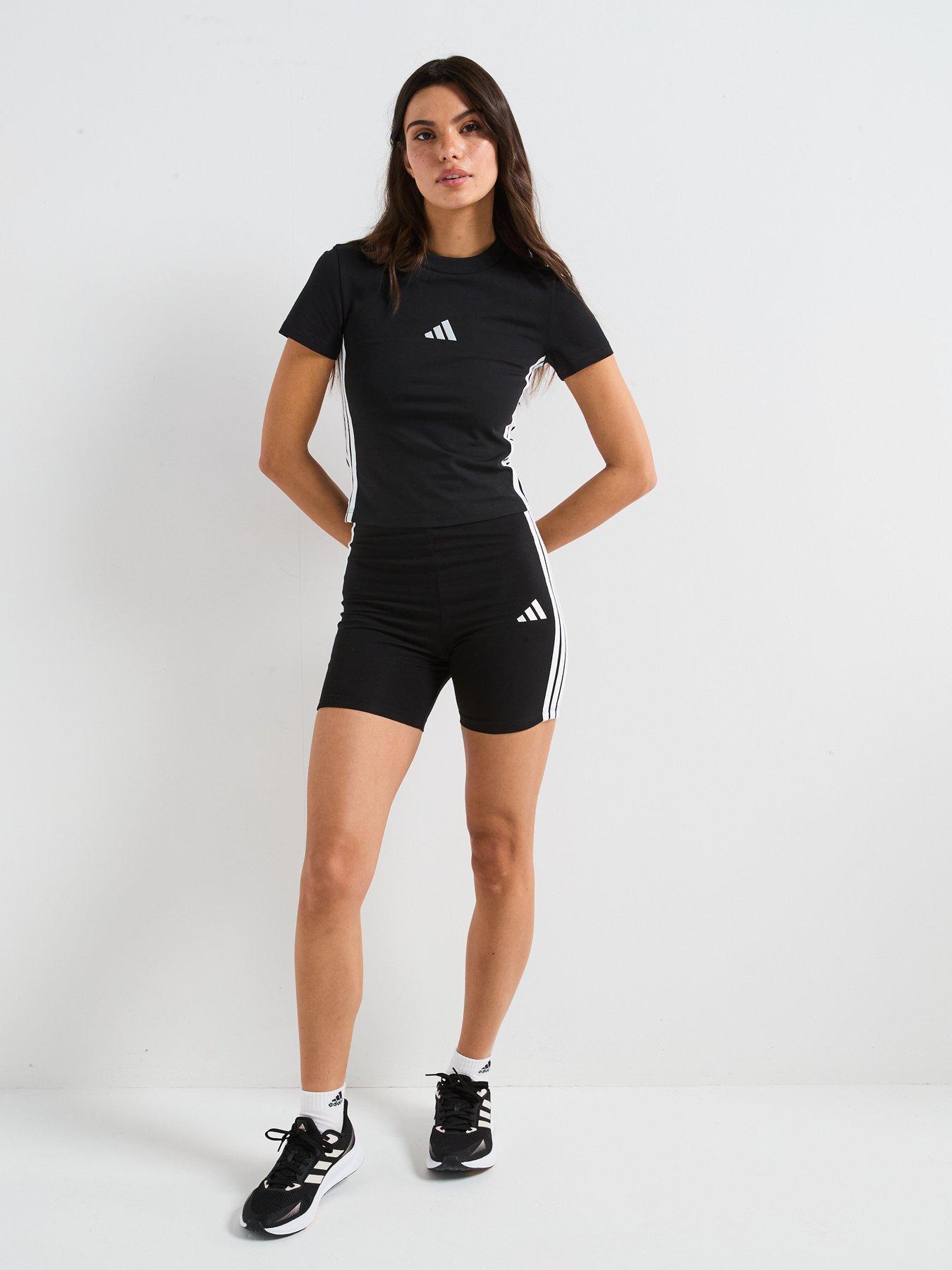  image of adidas-sportswear-womens-essentials-3-stripes-high-waisted-shorts-blackwhite
