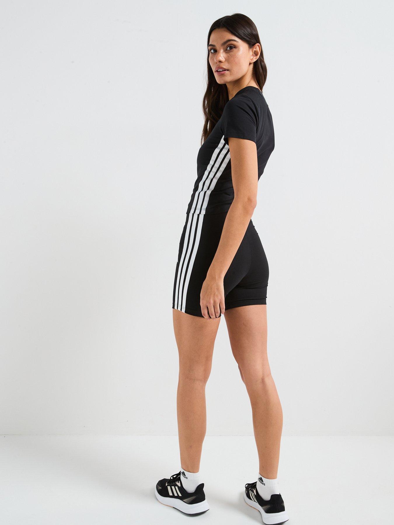  image of adidas-sportswear-womens-essentials-3-stripes-high-waisted-shorts-blackwhite