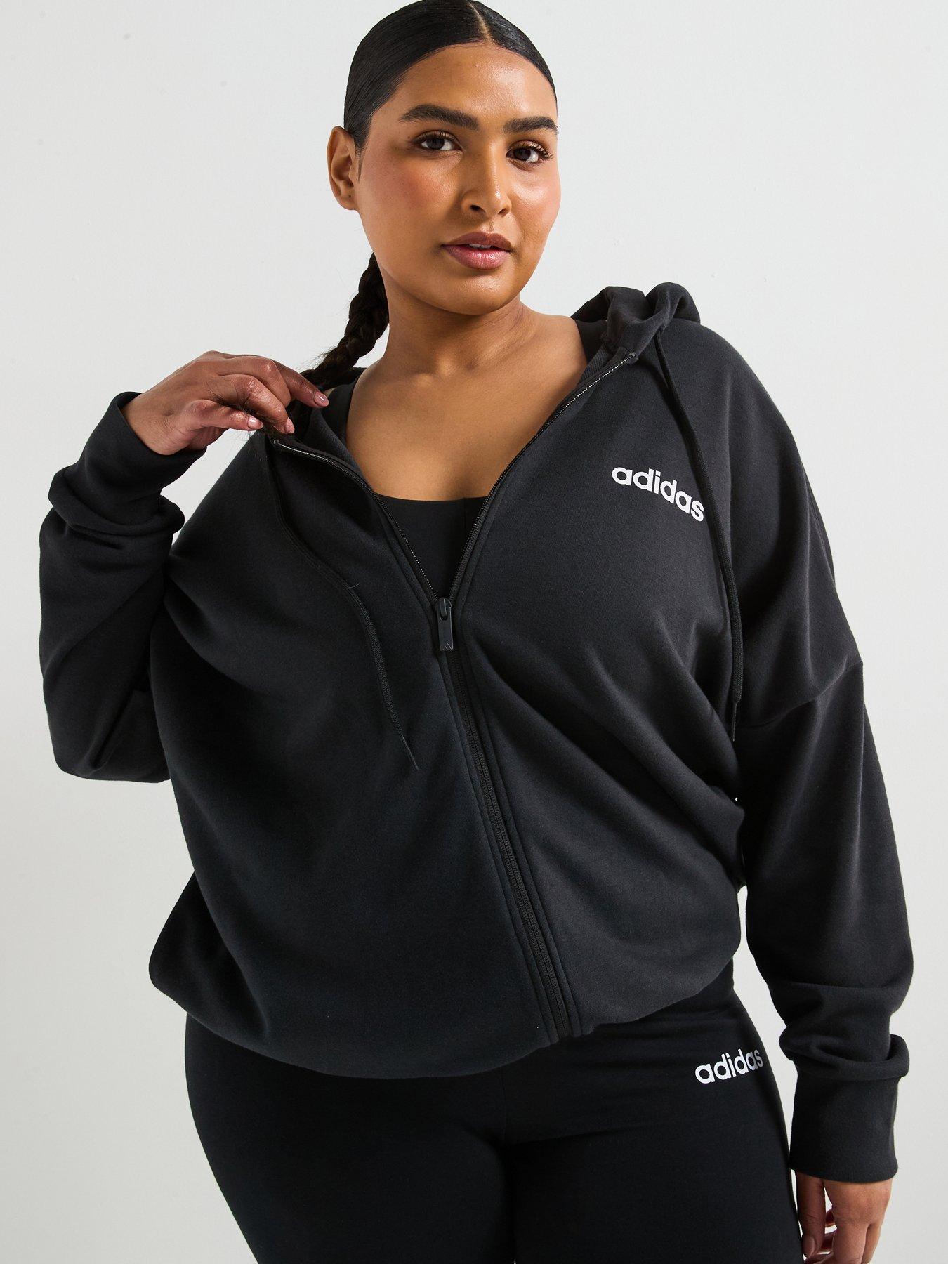  image of adidas-sportswear-womens-essentials-linear-full-zip-french-terry-hoodie-black