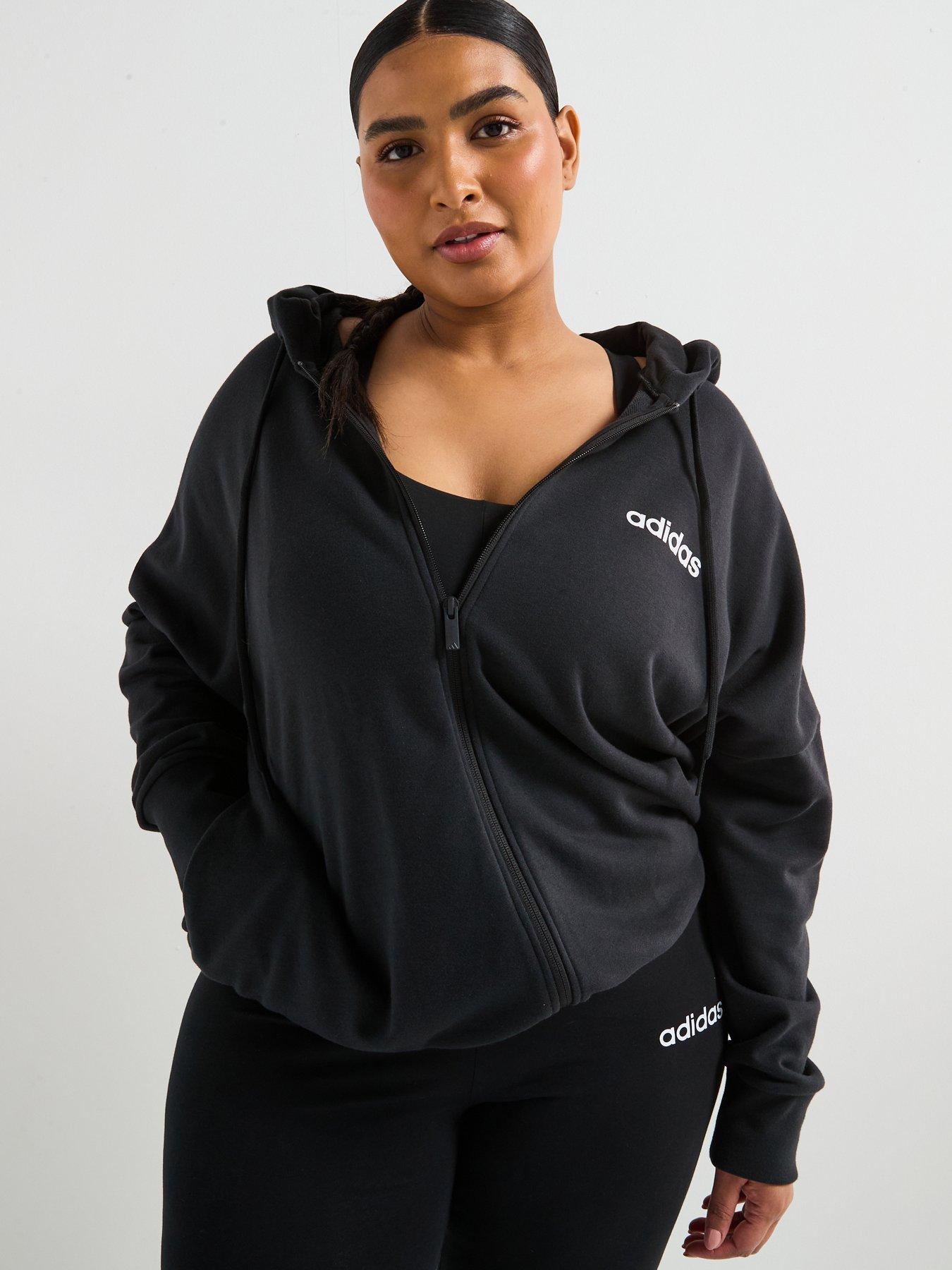  image of adidas-sportswear-womens-essentials-linear-full-zip-french-terry-hoodie-black