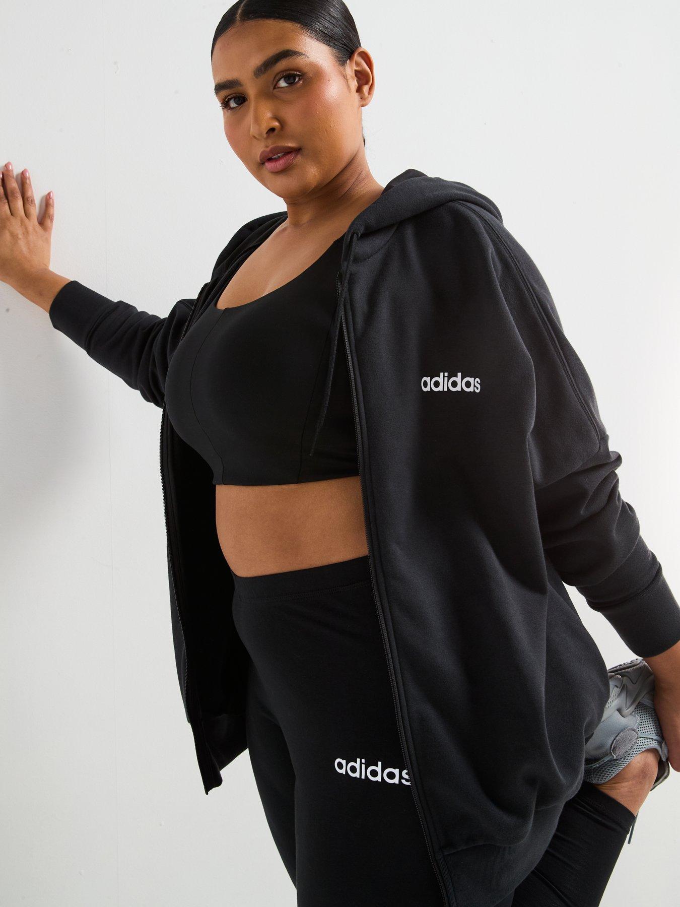  image of adidas-sportswear-womens-essentials-linear-full-zip-french-terry-hoodie-black